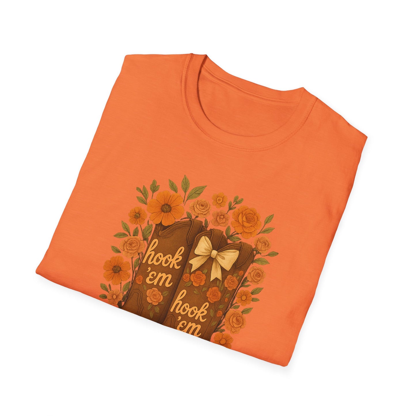 Tx Hook Em Floral Cowboy Boot T-Shirt, Hook 'Em Tee, Autumn Apparel, Country Style, Gift for Her, tx longhorns, texas fan gift, hook em horns, graduation gift, college student gift