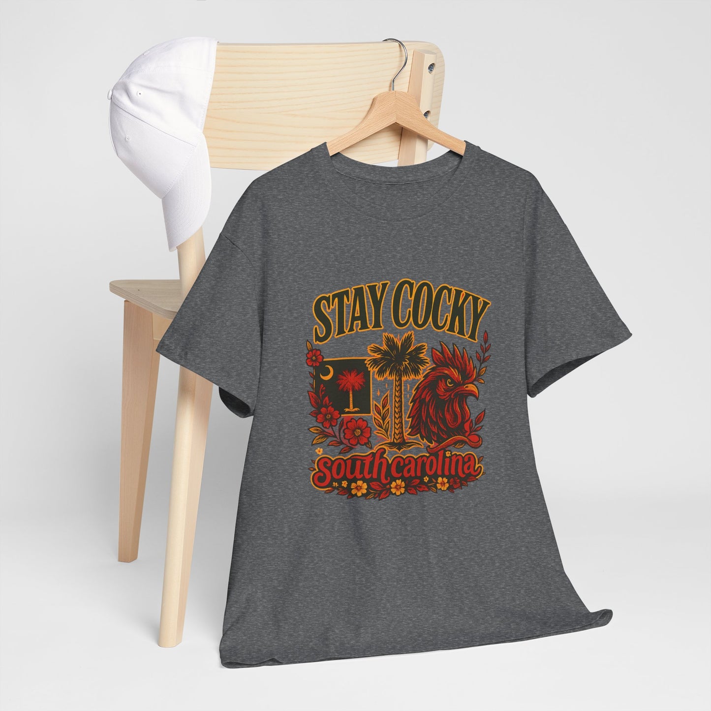 Stay Cocky Unisex Heavy Cotton Tee, Casual Graphic Tee, South Carolina Pride Shirt, Fun Vacation Wear, Perfect Gift for Gamecocks Fans