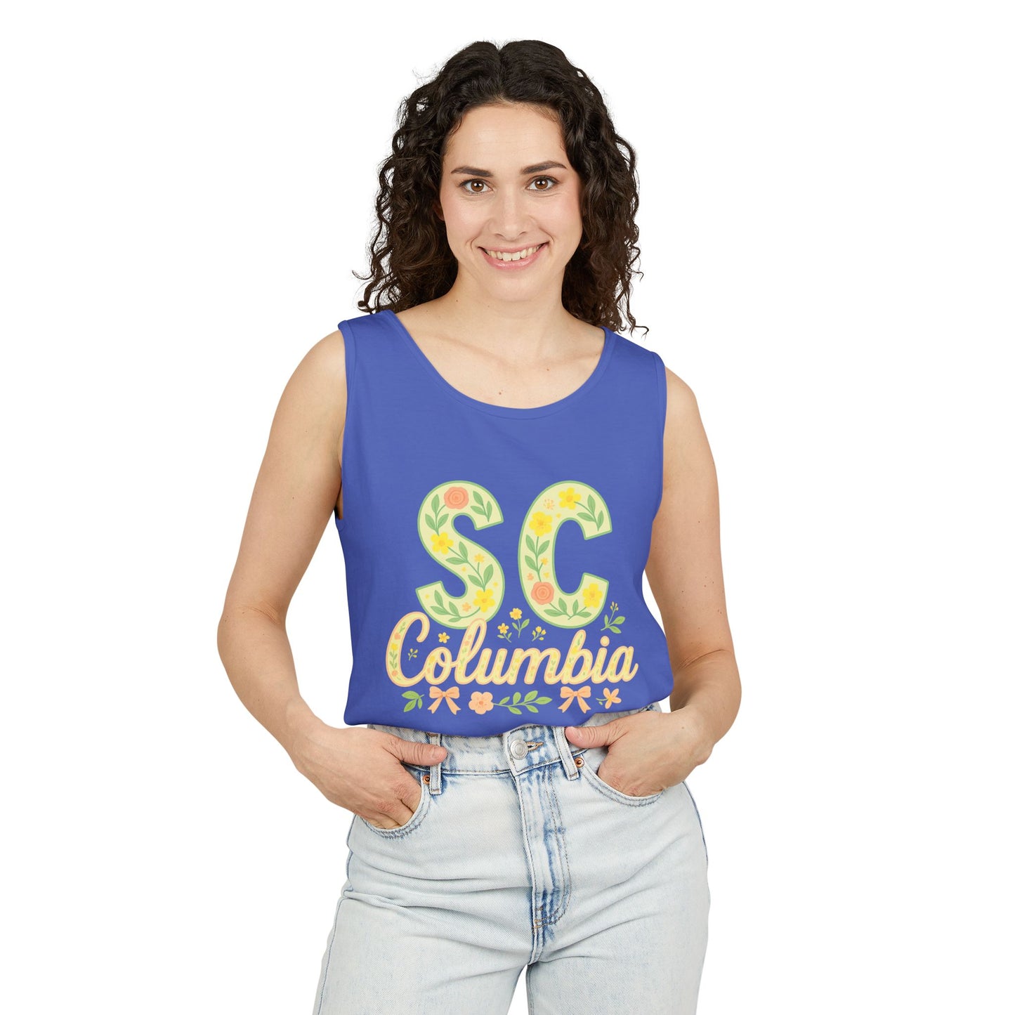 SC Columbia Floral Tank Top, Summer Tee, Beachwear, Vacation Clothes, Gift for Her, Casual Outfit, Comfort Colors, Graduation Gift