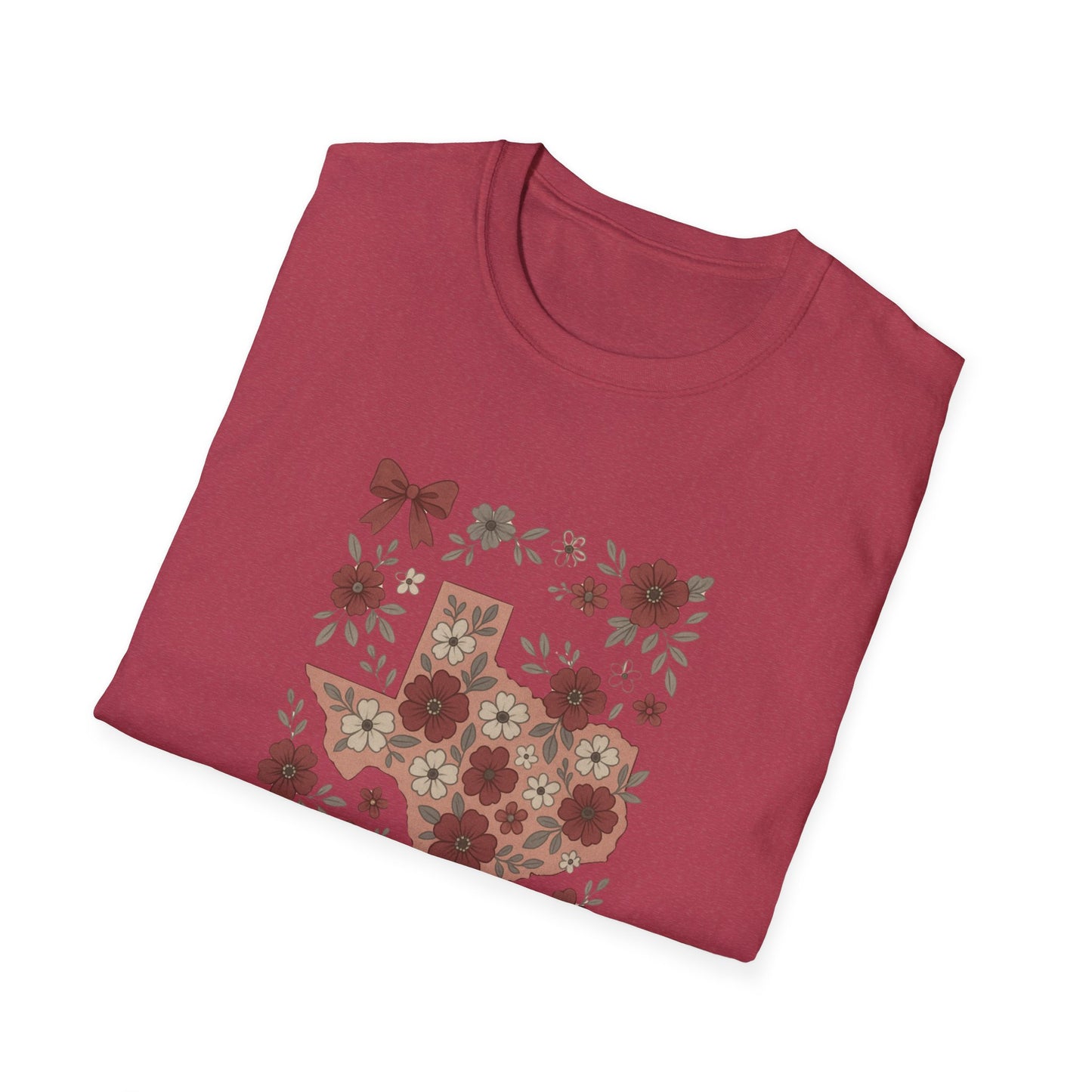 Texas Floral Unisex Softstyle T-Shirt, Vintage Texas Tee, Texas Pride Shirt, Casual Wear, Gift for Texas Lovers, Holiday T-Shirt