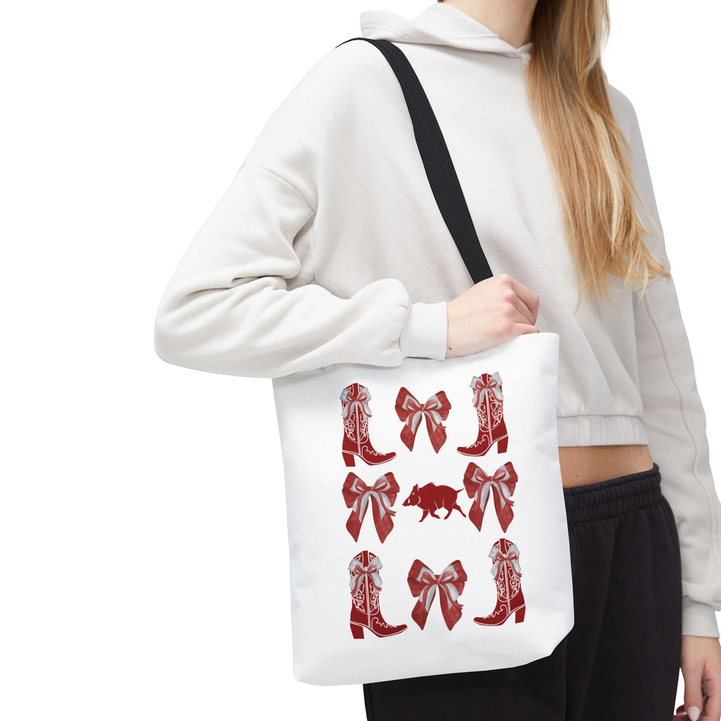 Arkansas Coquette Bow Chic Tote Bag - Stylish Carryall for Cowgirls, Woo Pig Gifts, AR Razorback Fan Gift, Arkansas Game Day Tote, Graduation Gift, Arkansas Alumni