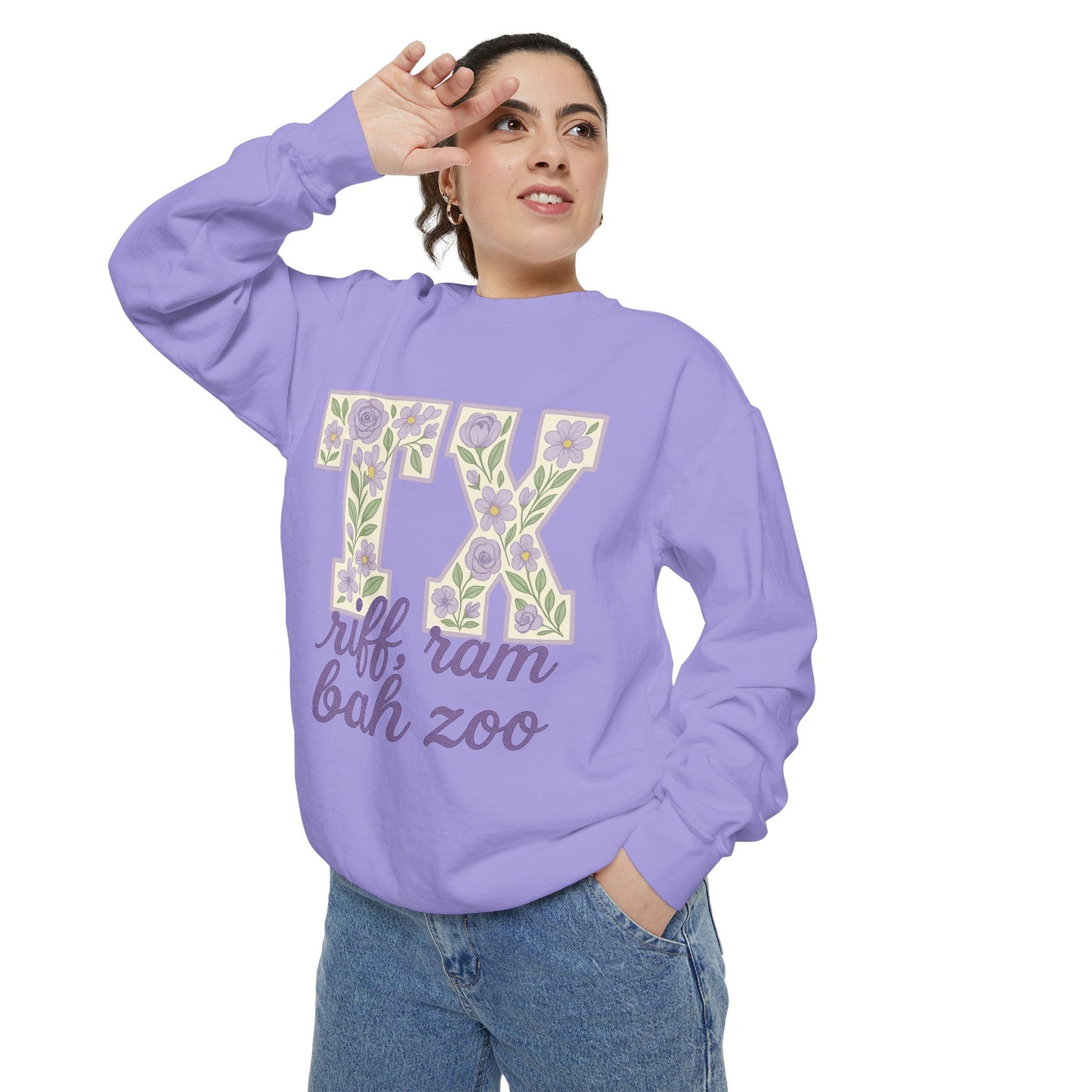 TCU Floral TX Sweatshirt - Unisex Garment-Dyed, Cozy Casual Wear, Texas Pride, Gift for Friends, College Apparel, Spring Outfits