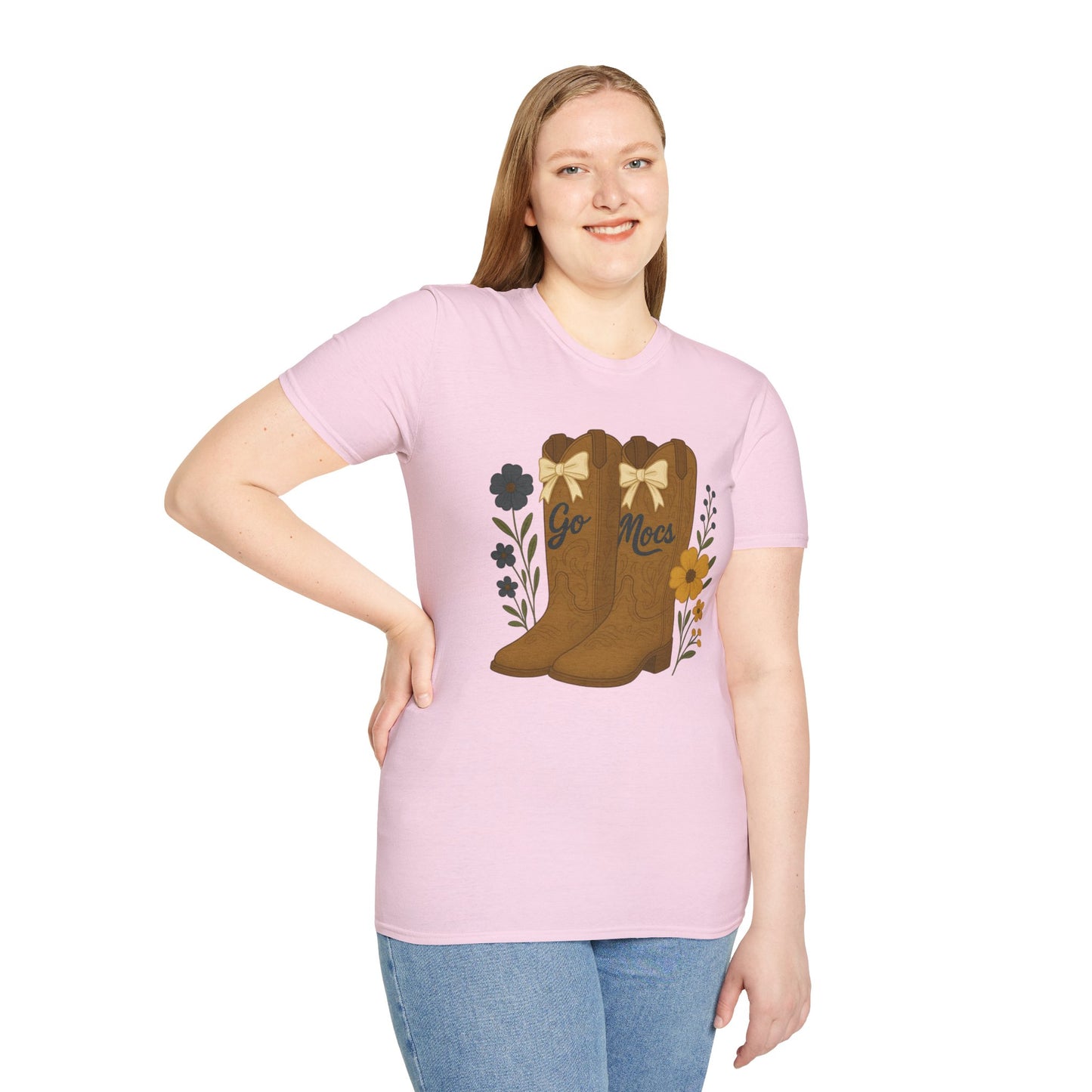 Chatt Mocs Coquette Cowgirl Boot Floral T-Shirt - Go Mocs Design, Casual Wear, Gift for Cowgirls, Western Style, Country Fan Clothing, Go Mocs, chatt tn game day, graduation gift