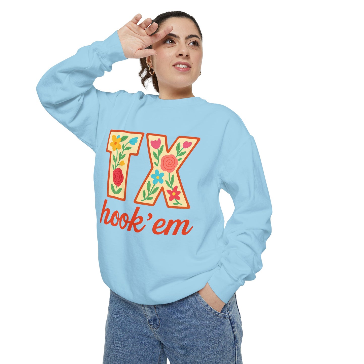 Texas Floral Sweatshirt, Unisex Garment-Dyed Sweatshirt, Cozy Casual Wear, Perfect for Game Day, Floral TX Hook 'Em Design, Stylish [...]
