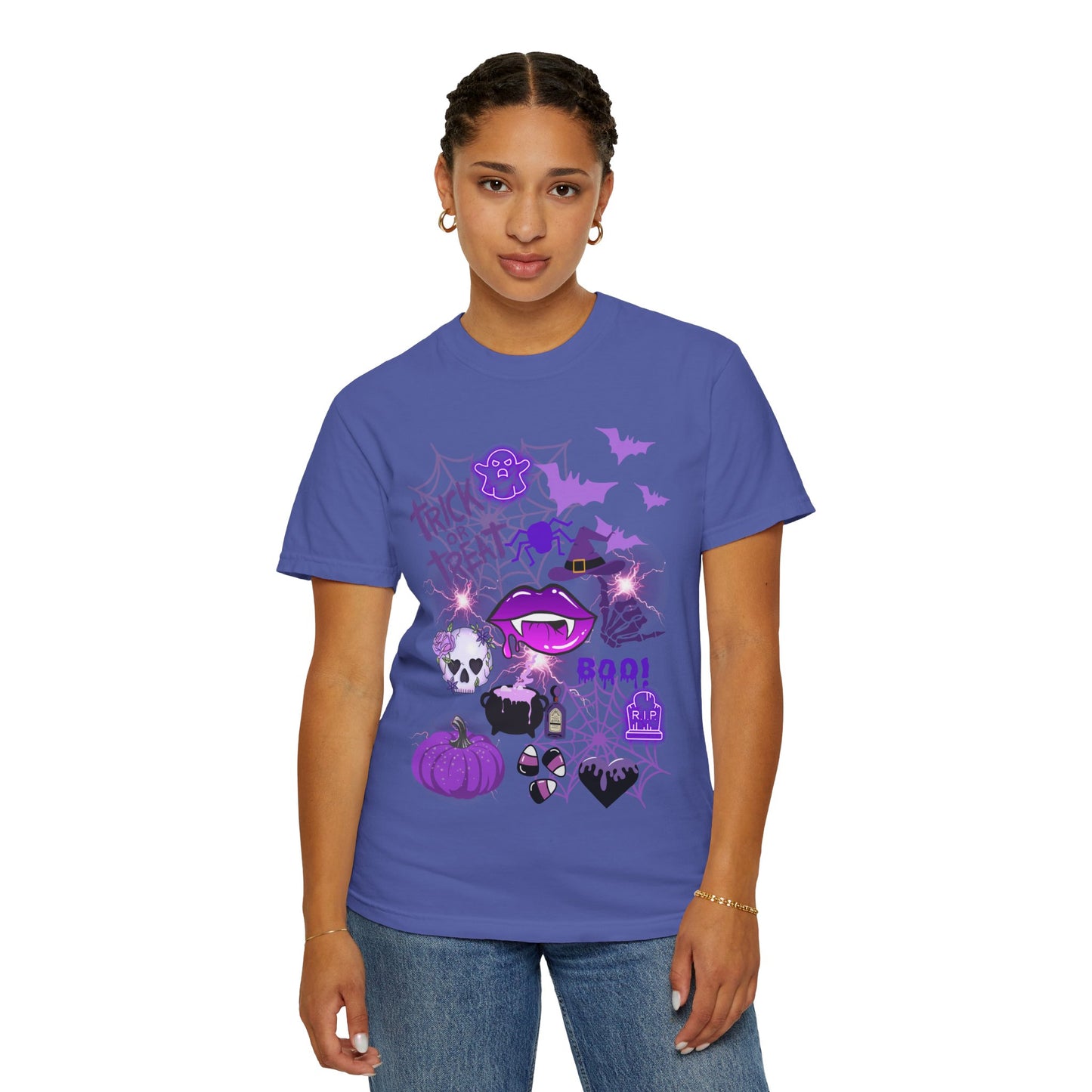 Spooky Purple Vibes Halloween Graphic T-Shirt, Fun Unisex Tee for Spooky Season, Trick or Treat, Boo! Shirt, Halloween Party Wear, Gift Idea