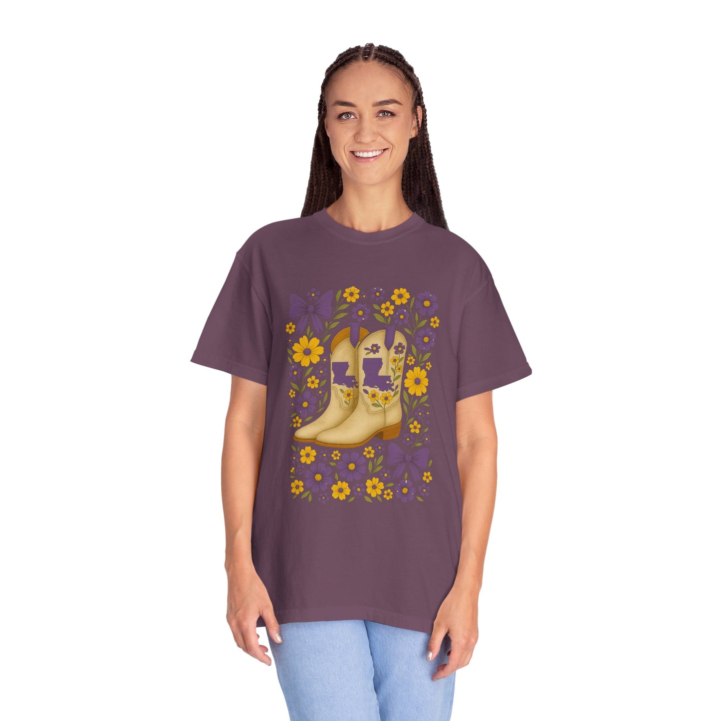 T-Shirt - Western Floral Boot T-Shirt, Vintage Graphic Shirt, Gift for Cowgirl, LSU Tigers, Louisiana Game Day