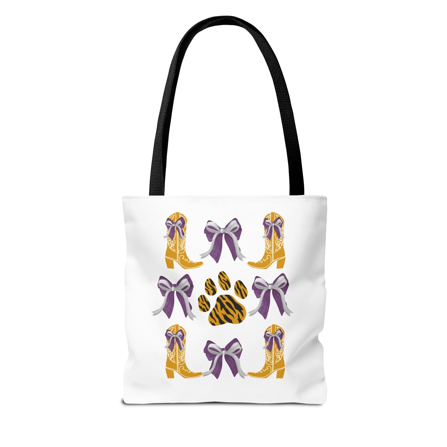 LSu coquette bow Print Tote Bag, Eco-Friendly Fashion Bag, lsu tiger fan, louisiana game day, geaux tigers, college student gift, graduation gift