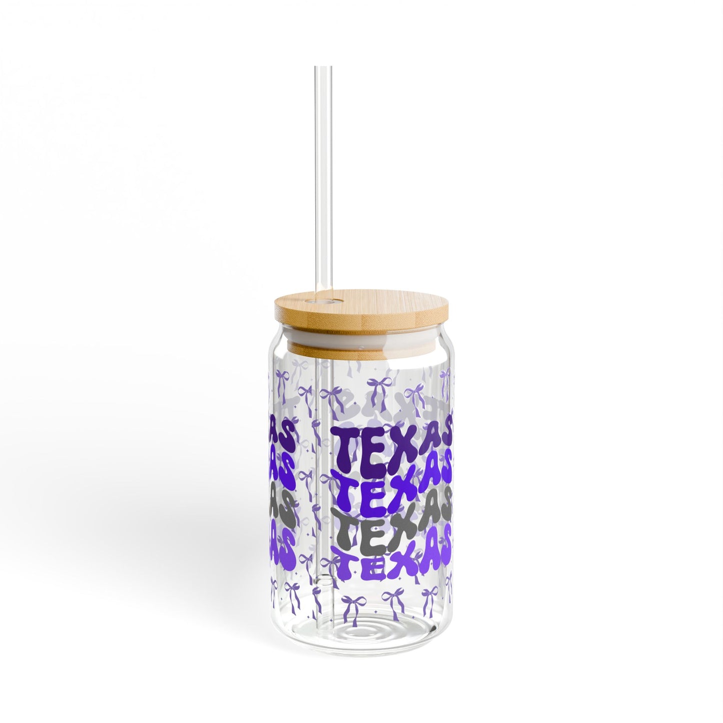 Coquette Bow Tx Horned Sipper Glass, Fun Drinkware for Texas Lovers, Fort Worth Tx, TCU Gift, Graduation Gift, College Student Gift