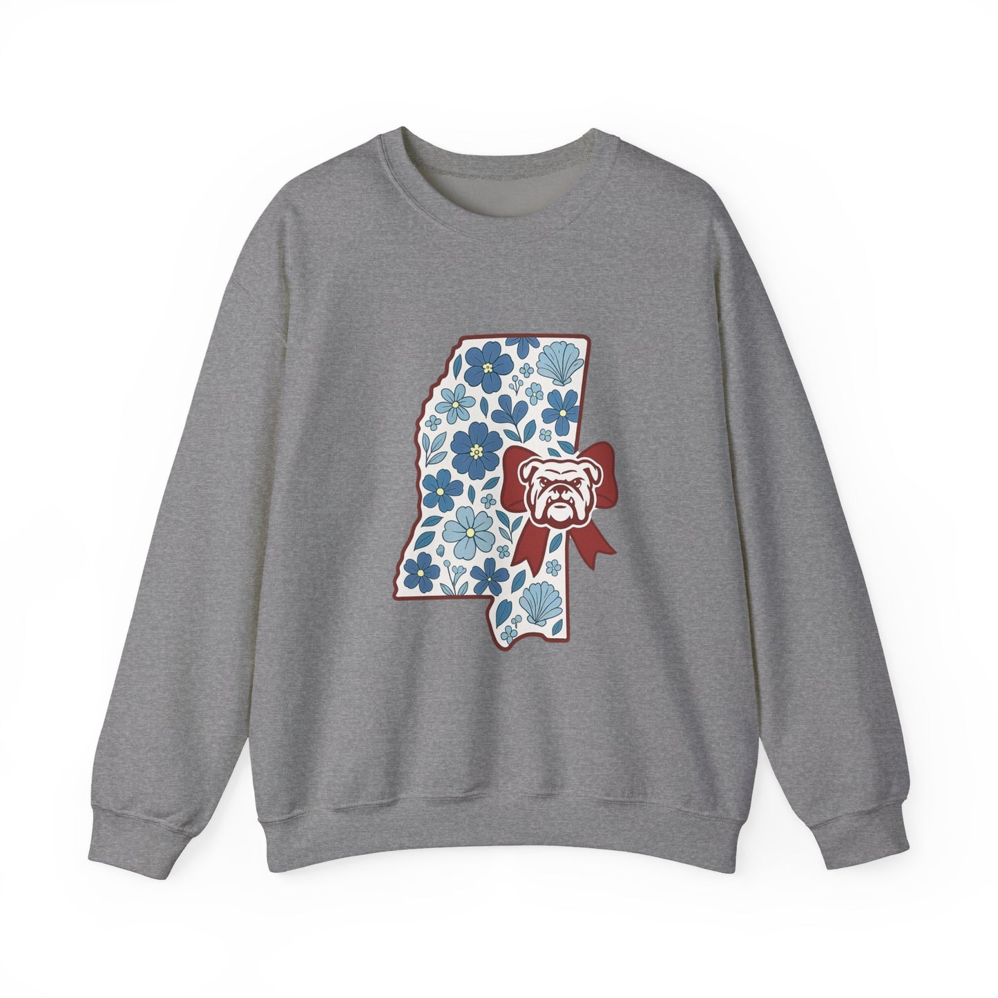 Mississippi Flower Bulldog Crewneck Sweatshirt, Cozy Sweatshirt for Fall, Gift for Dog Lovers, College Apparel, Casual Fashion