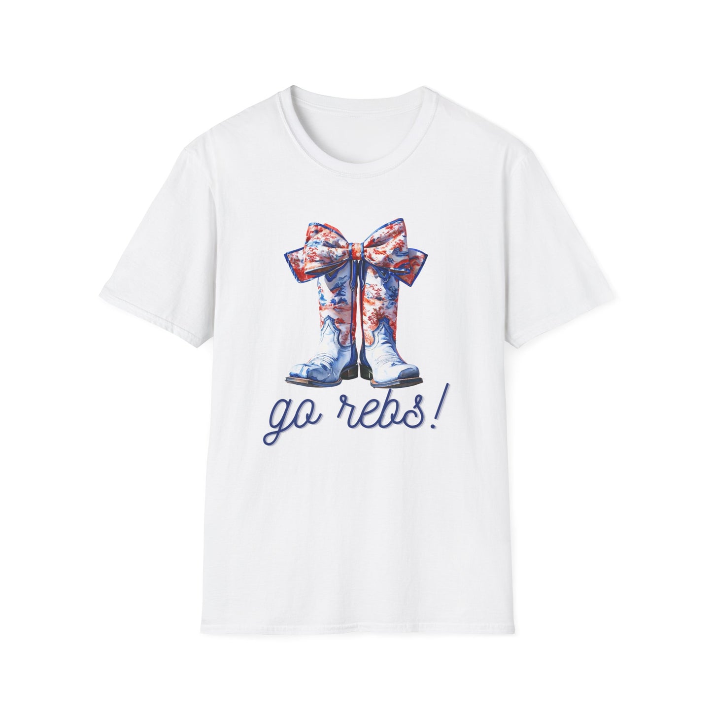 , go Rebs  Cheerful Unisex Softstyle T-Shirt with Bow Design | Gift for Sports Fans, Casual Wear, Team Spirit, Game Day Shirt, Cheerleading Top