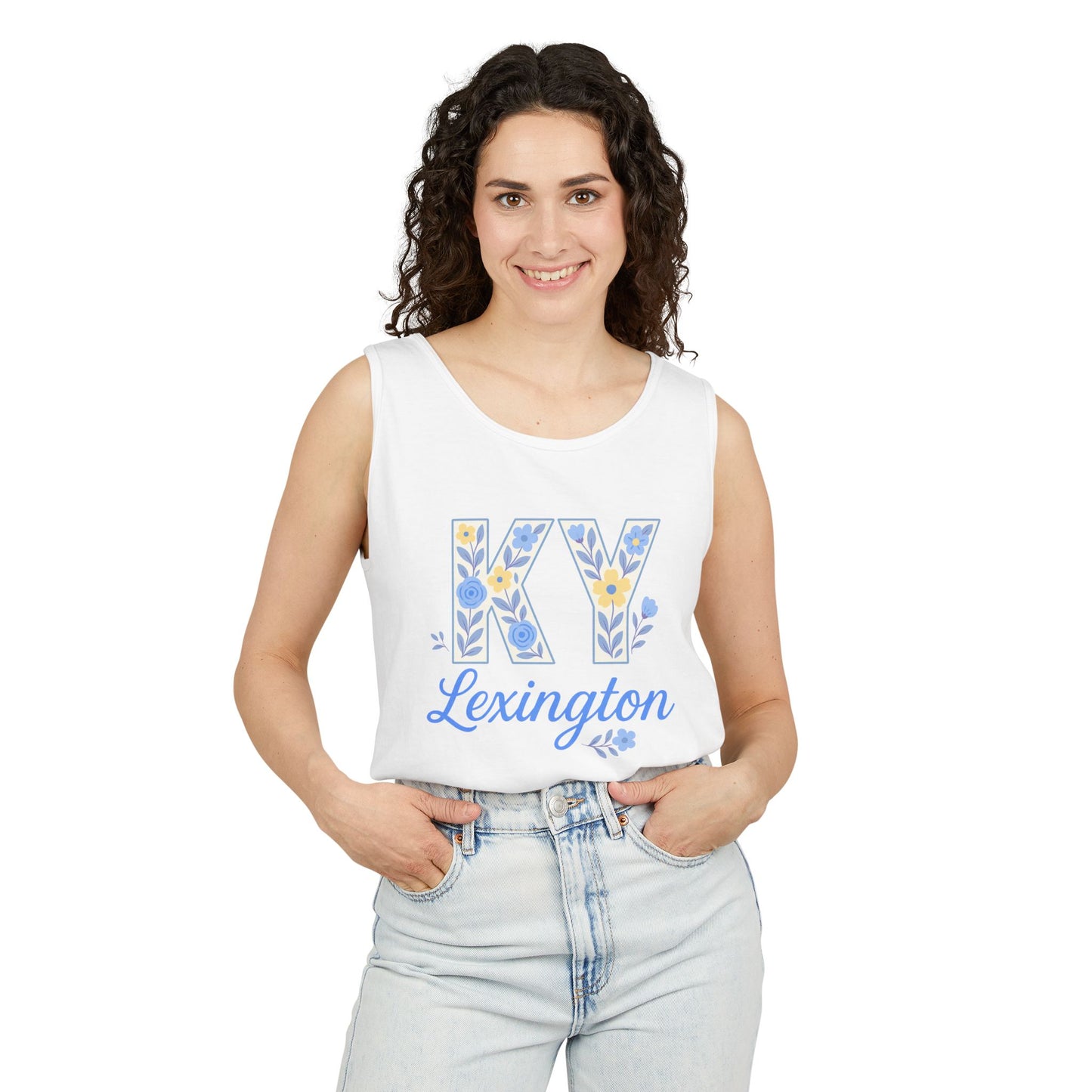 Kentucky Floral Letter Tank Top, Summer Tank, Cute Souvenir, Unisex Summer Apparel, Gift for Her, Comfort Colors, Graduation Gift