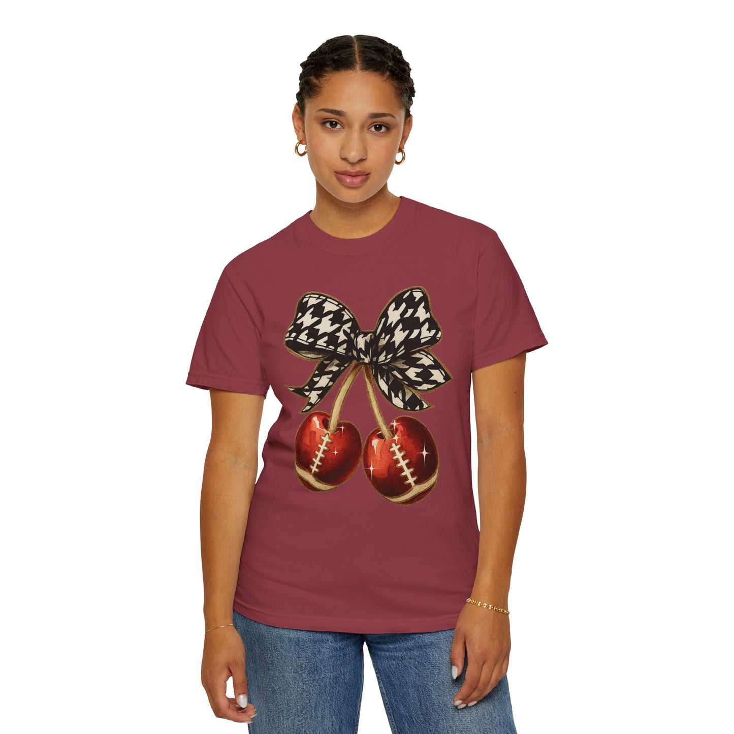 Houndstooth Bow Unisex Tee for Sports Lovers | Garment-Dyed T-shirt