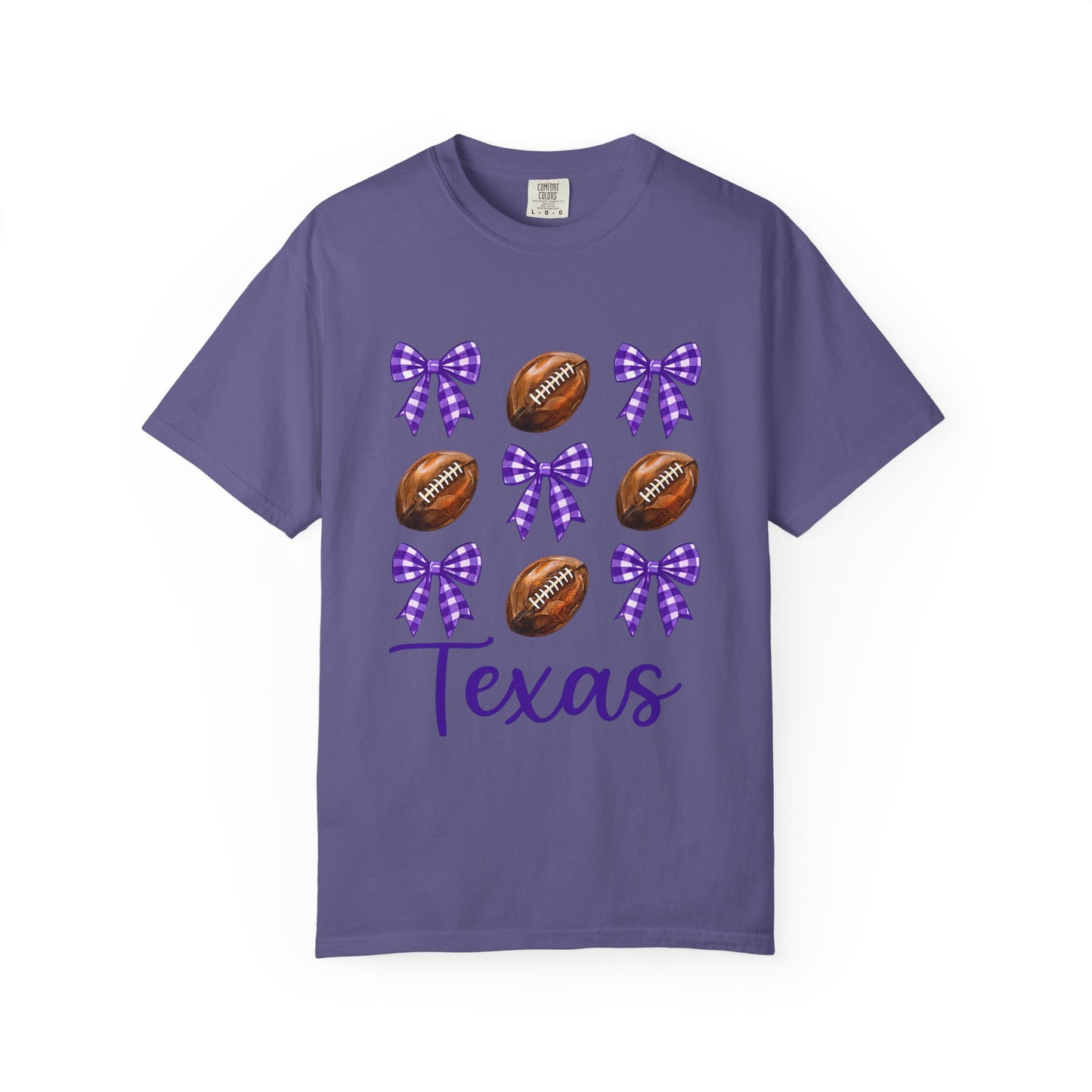 Texas Football Unisex T-Shirt with Purple Bows - Game Day Sports Apparel for Horned Frogs Fans