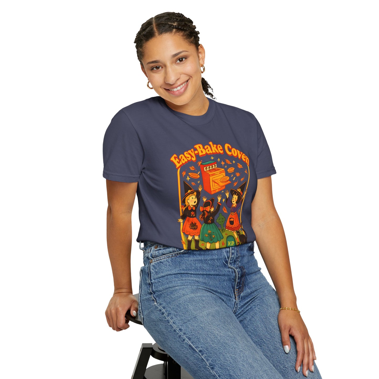 Halloween Witch T-Shirt, Unisex Garment-Dyed Shirt, Easy-Bake Coven Tee, Spooky Season Apparel, Cute Witch Design