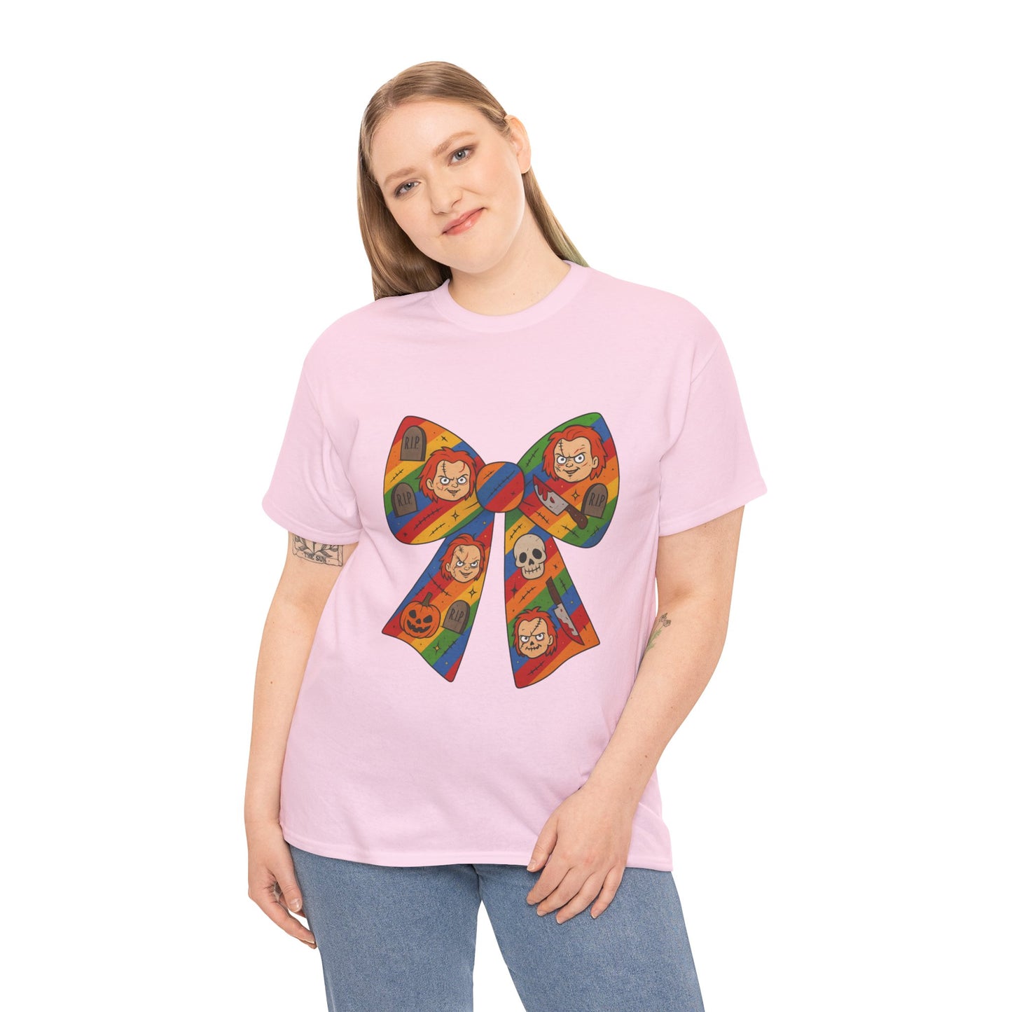 Colorful Halloween Bow Tee, Fun Costume T-Shirt, Halloween Party Shirt, Unisex Graphic Tee, Cozy Everyday Wear, Unique Gift Idea