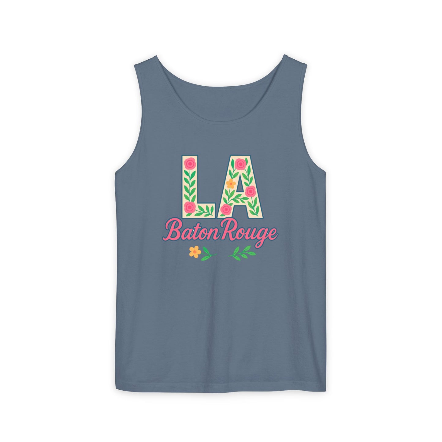 LA Baton Rouge Floral Tank Top, Summer Vibes, Unisex Apparel, Gift for Friends, Vacation Outfit, Spring/Summer Wear, Comfort Colors, Graduation Gift