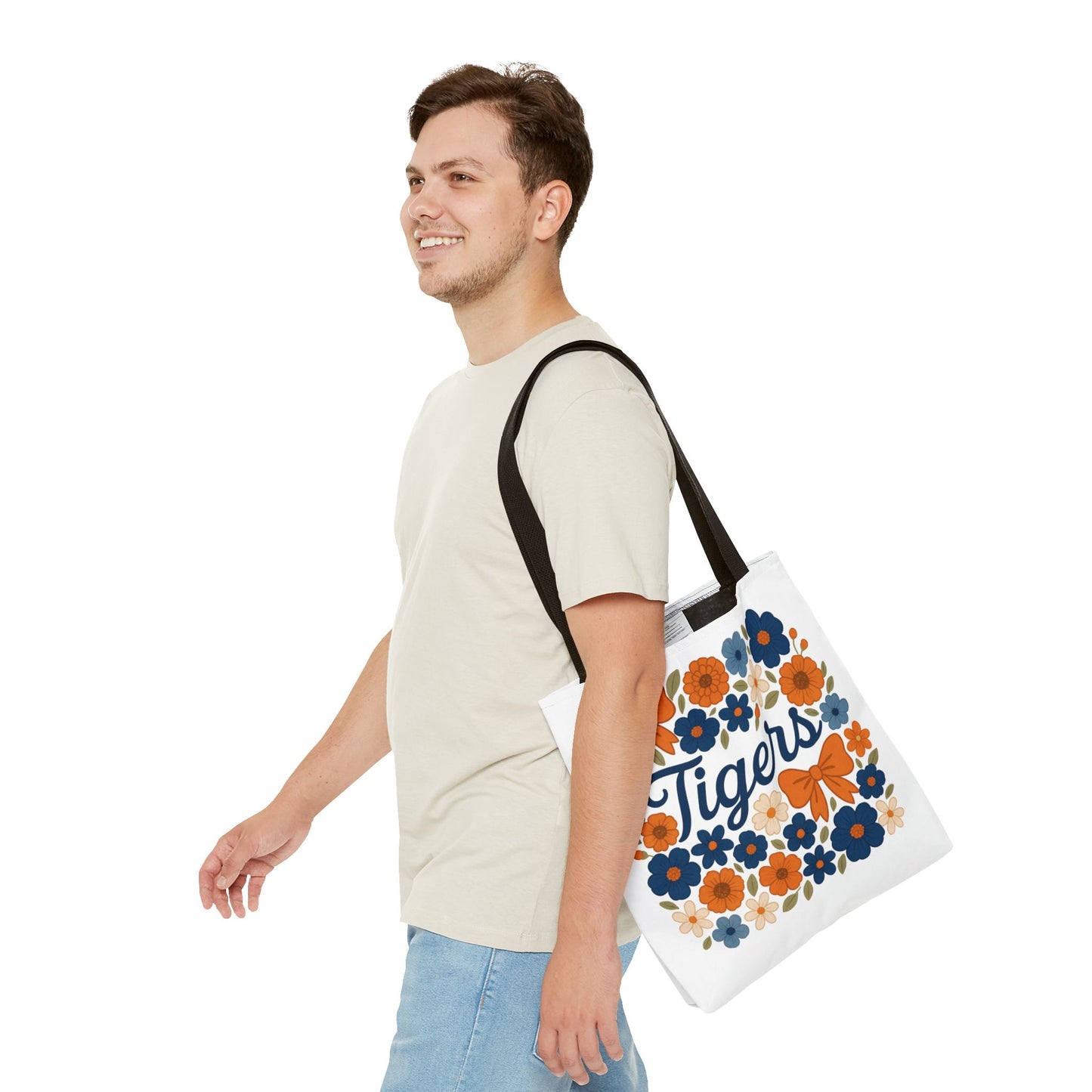 Floral Tiger Tote Bag, Cute Shopping Bag, Reusable Grocery Tote, Gift for Students, Eco-friendly Handbag, Graduation Gift, Alumni Gift