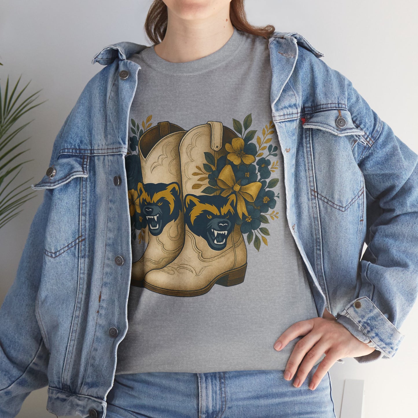 Graphic Tee - Michigan Wolverines Maize and Blue Country Chic Floral Cowboy Boots Vintage Style Shirt
