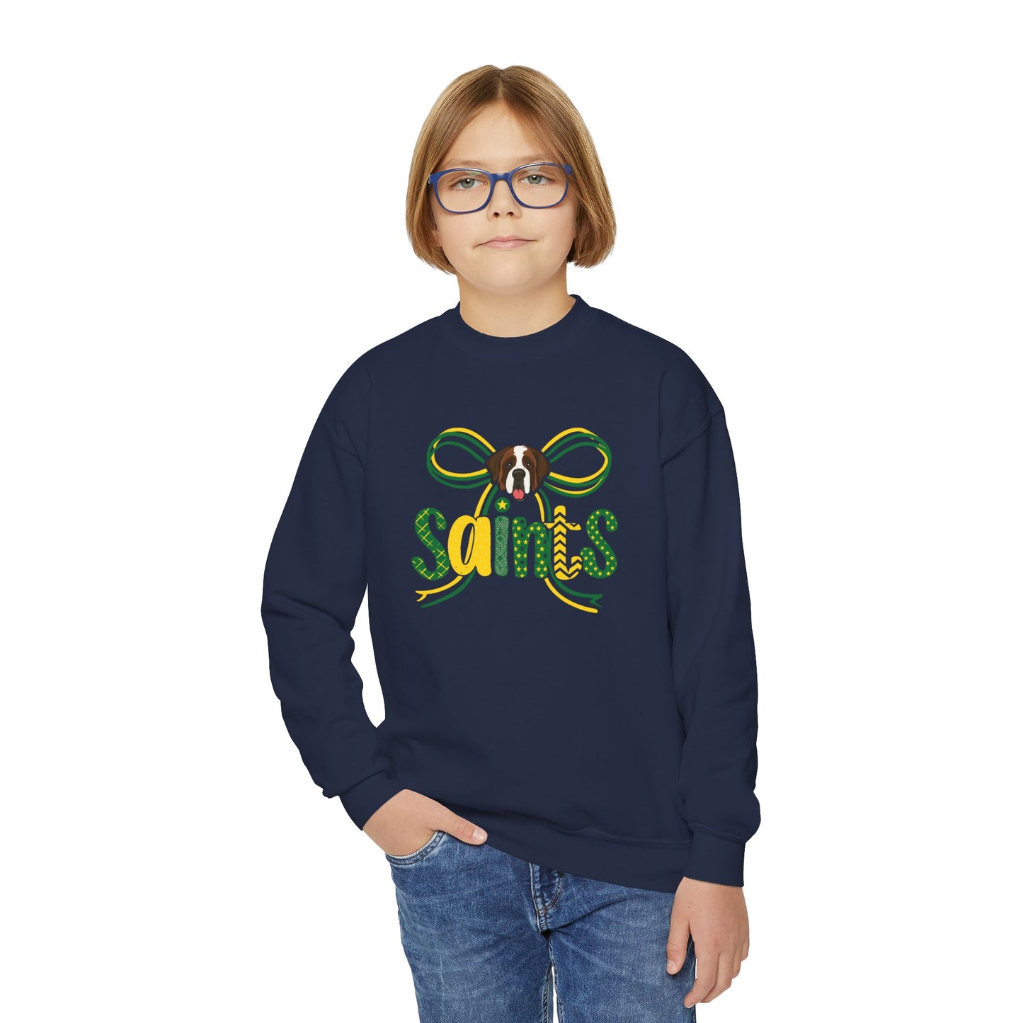 Saints Youth Crewneck Sweatshirt, Comfortable Sweatshirt for Kids, Sports Team Apparel, Gift for Young Fans, Holiday and Game Day Wear