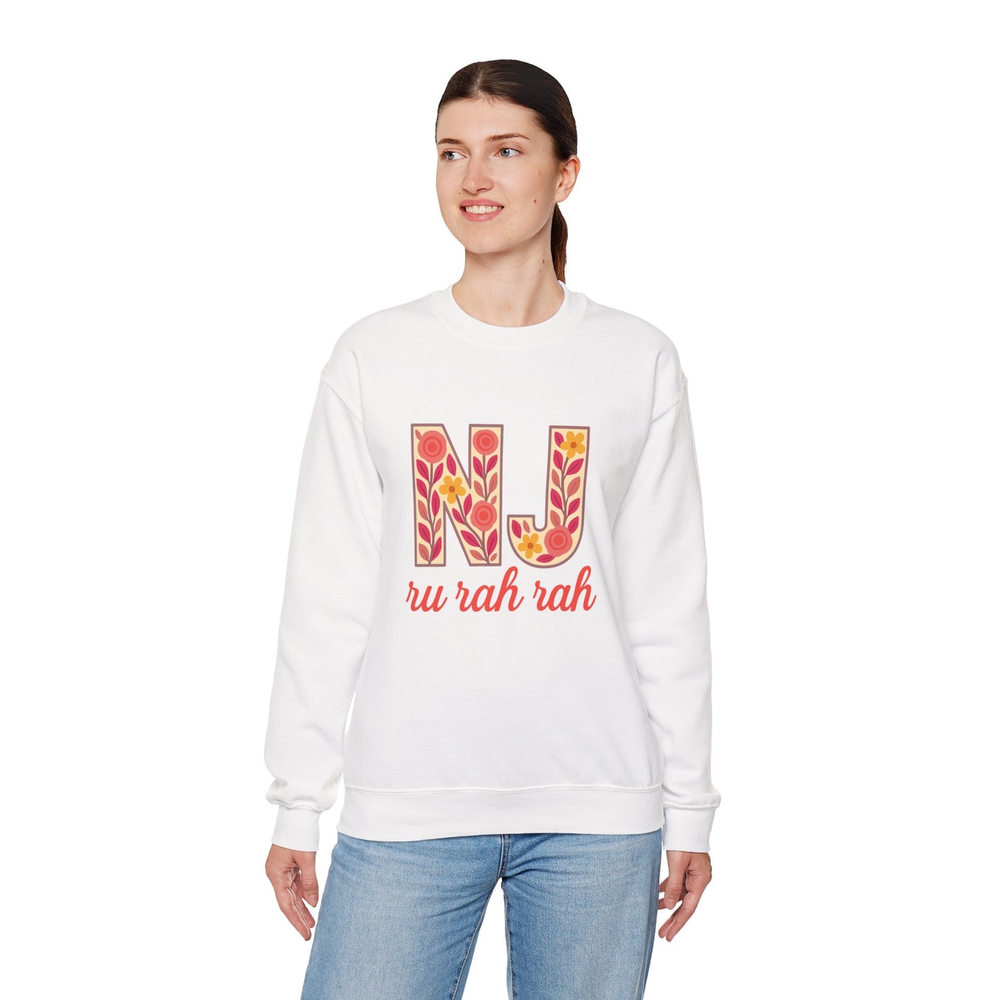 NJ Floral Pattern Crewneck Sweatshirt, Cozy Jersey, Casual Layer, Unique Gift, Fall Fashion, Unisex Apparel