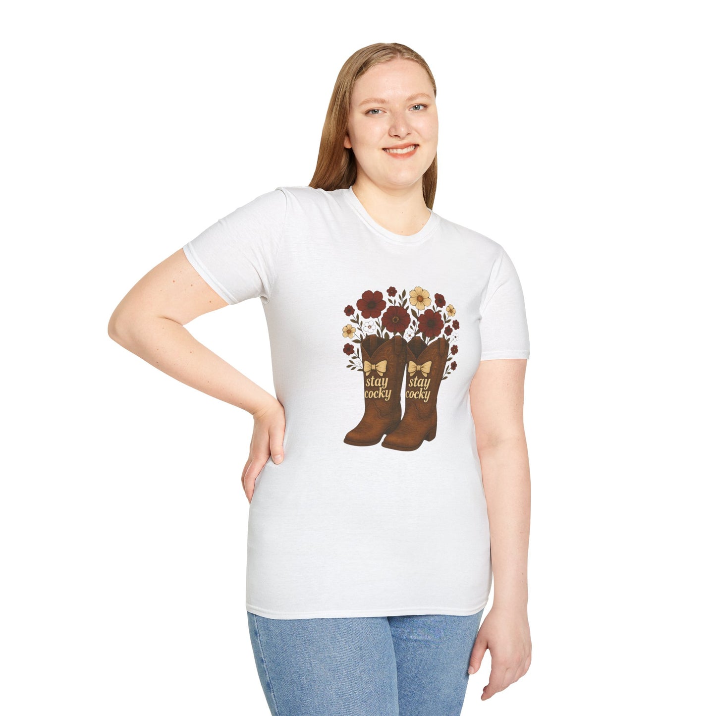 Sc stay cocky coquette t-shirt, Lucky Cowboy Boots T-Shirt, Country Style Tee, Floral Graphic Shirt, Gift for sc fan, go gamecocks, sc game day, graduation gift, college student gift