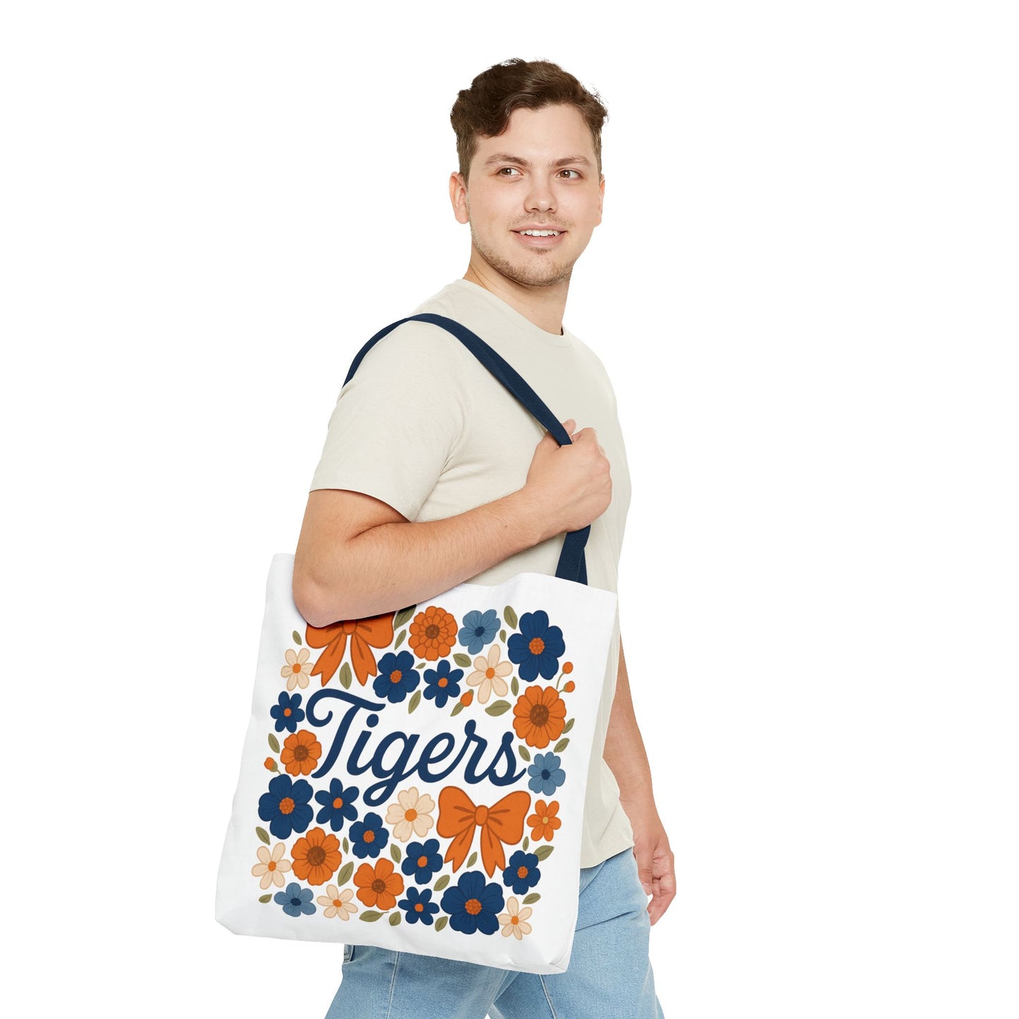 Floral Tiger Tote Bag, Cute Shopping Bag, Reusable Grocery Tote, Gift for Students, Eco-friendly Handbag, Graduation Gift, Alumni Gift