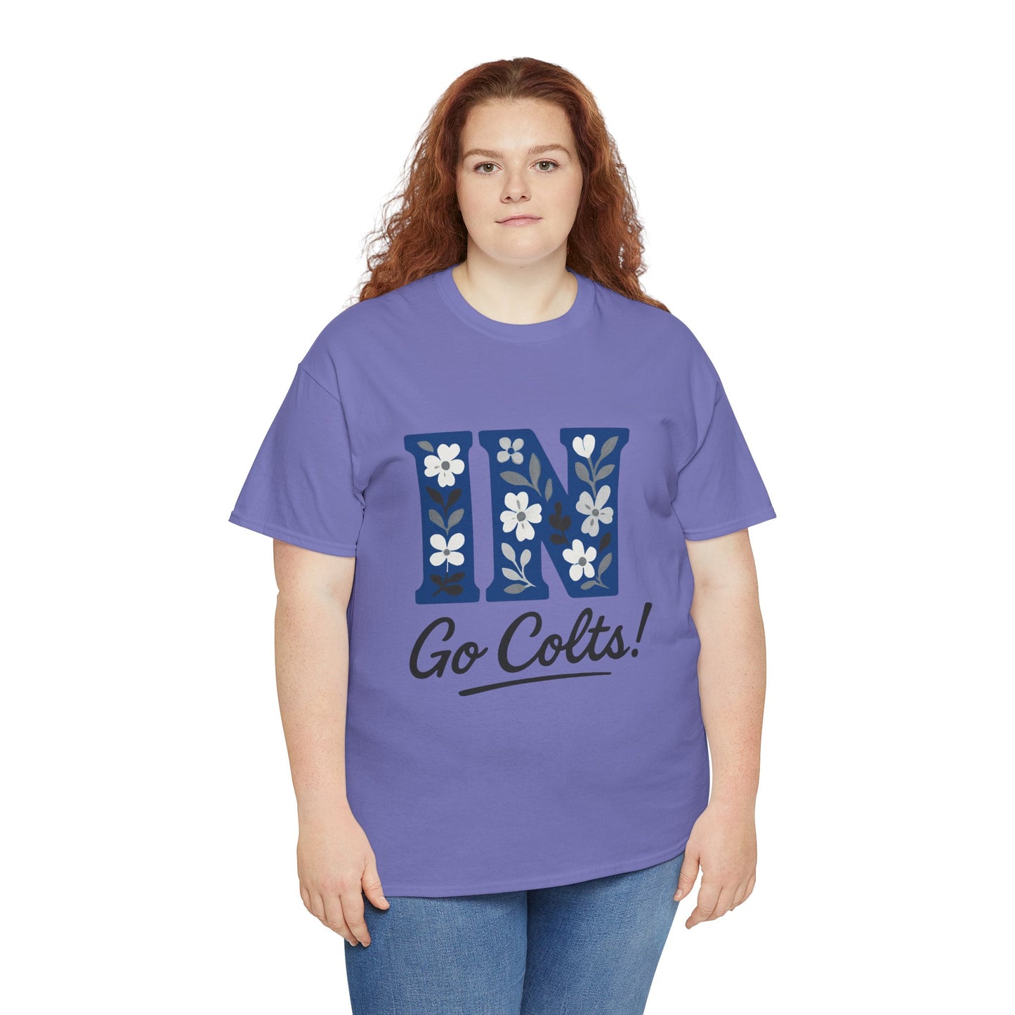 Floral Colts Tee | Unisex Heavy Cotton Tee for Sports Fans, Indiana Pride