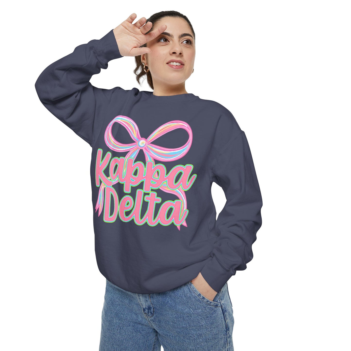 KD Comfort Colors Garment-Dyed Sweatshirt, Sorority Apparel, Cozy Gift, College Sweatshirt, Valentine's Day Gift, Customizable Sweater