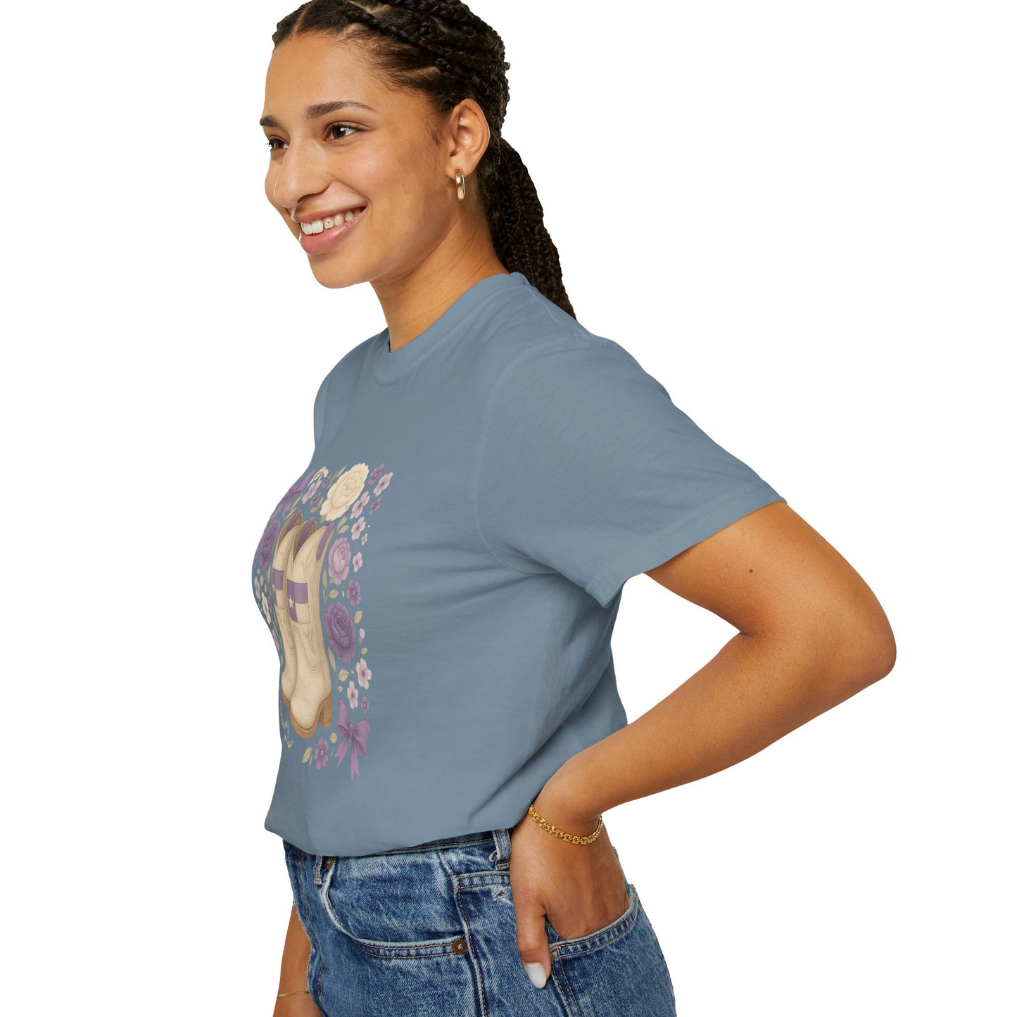 Whimsical Floral Boots Unisex T-Shirt | Casual Style, Gift for Her, Texas Christian University, TCU Frogs, Comfort Colors, Texas Fan gift, Graduation Gift