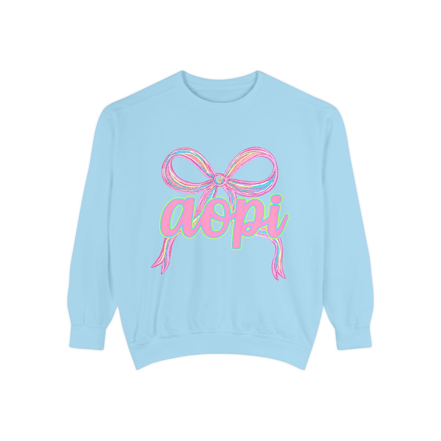 Pastel Bow Sweatshirt with aopi Design, Cozy Unisex Sweatshirt, Gift for Sorority Sisters, Casual Chic Apparel, Best Friend Outfit