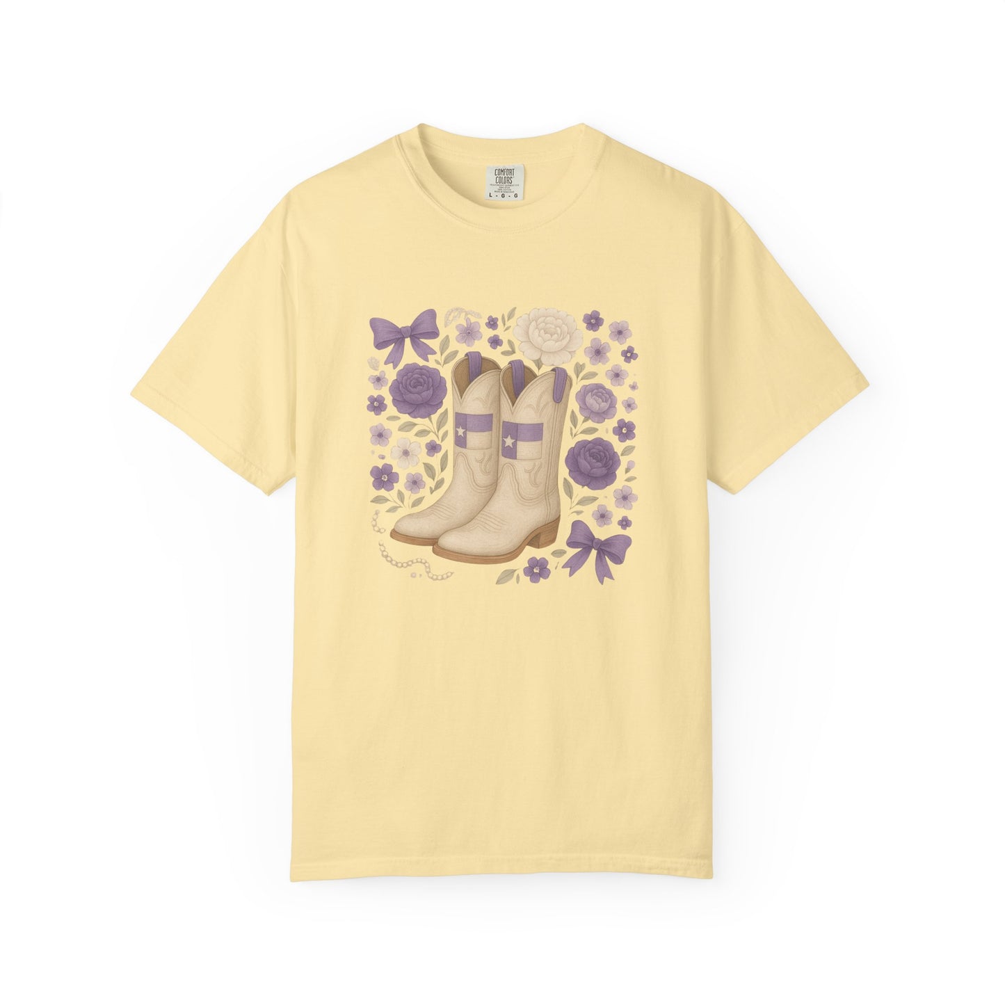Whimsical Floral Boots Unisex T-Shirt | Casual Style, Gift for Her, Texas Christian University, TCU Frogs, Comfort Colors, Texas Fan gift, Graduation Gift