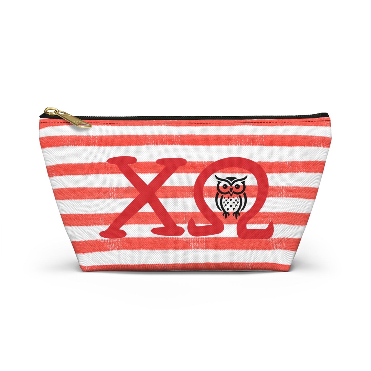 Chi Omega Charming Owl Accessory Pouch, Makeup Bag, Gift for Her, Zodiac Lover, Cute Organizer, Striped Cosmetic Pouch