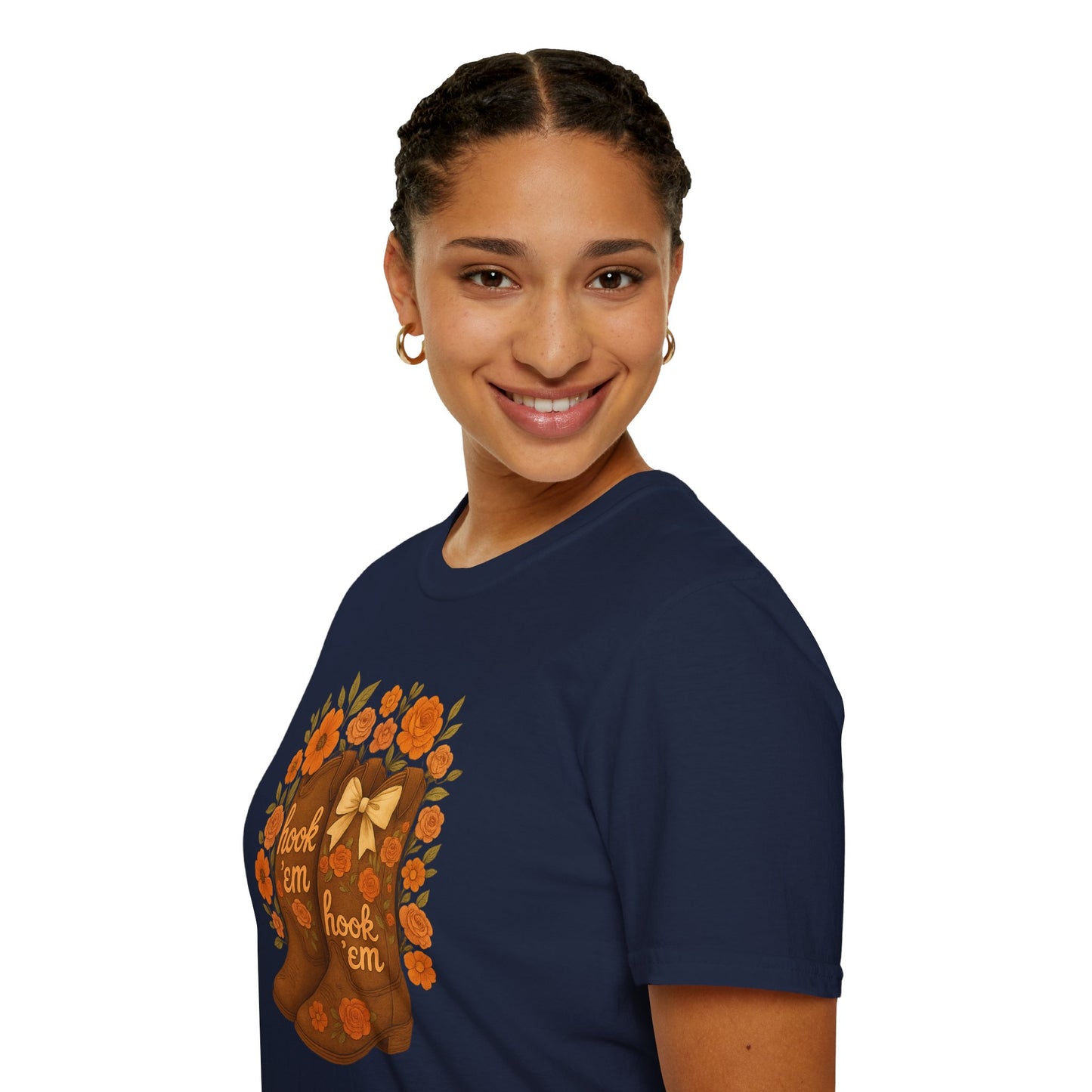 Tx Hook Em Floral Cowboy Boot T-Shirt, Hook 'Em Tee, Autumn Apparel, Country Style, Gift for Her, tx longhorns, texas fan gift, hook em horns, graduation gift, college student gift