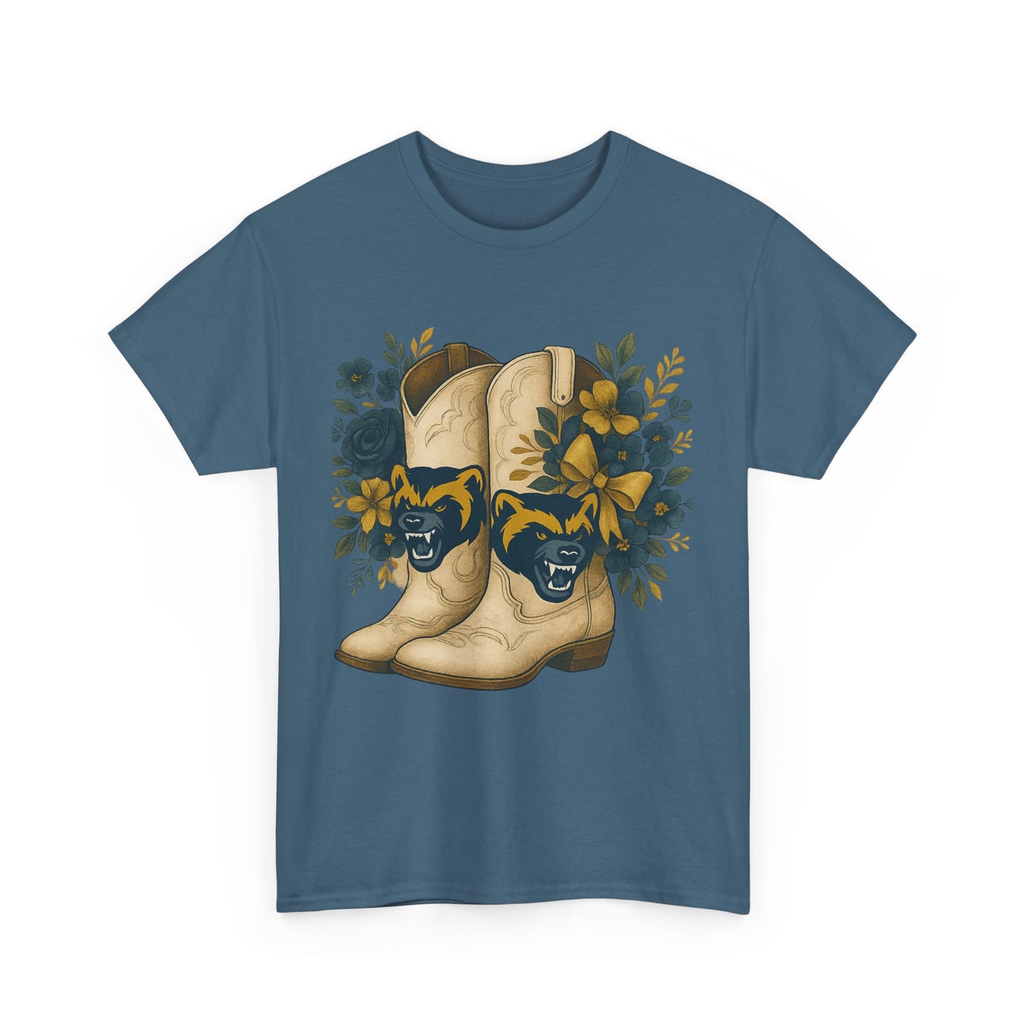 Graphic Tee - Michigan Wolverines Maize and Blue Country Chic Floral Cowboy Boots Vintage Style Shirt