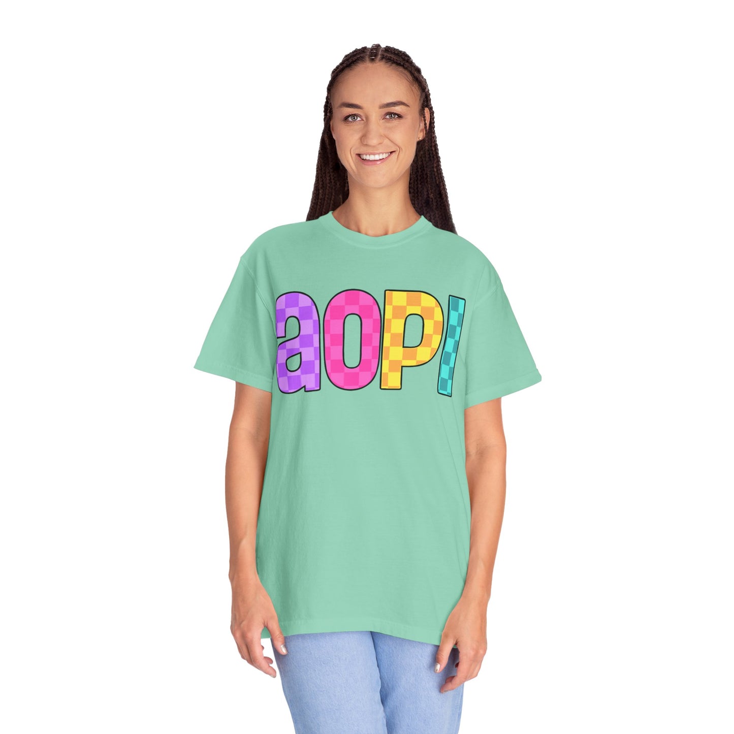 Colorful Graphic Tee - Trendy Unisex Garment-Dyed T-shirt for Casual Summer Wear and AOPI Spirit Gift