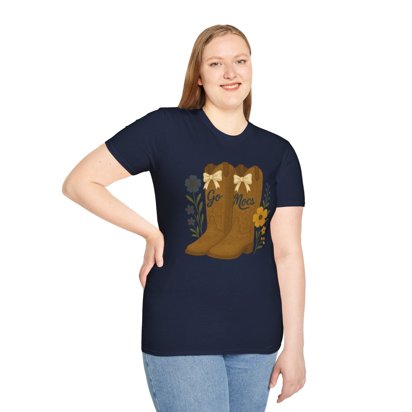 Chatt Mocs Coquette Cowgirl Boot Floral T-Shirt - Go Mocs Design, Casual Wear, Gift for Cowgirls, Western Style, Country Fan Clothing, Go Mocs, chatt tn game day, graduation gift