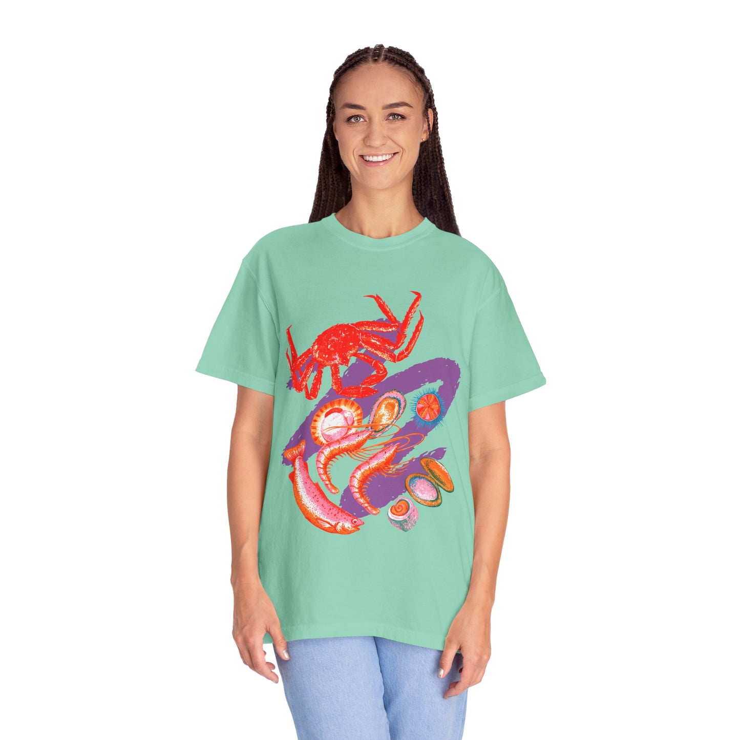 Comfort Colors Vibrant Seafood T-Shirt, French Coastal Tee, Distressed Shirt, Oversized Coquette Aesthetic, Nautical Style