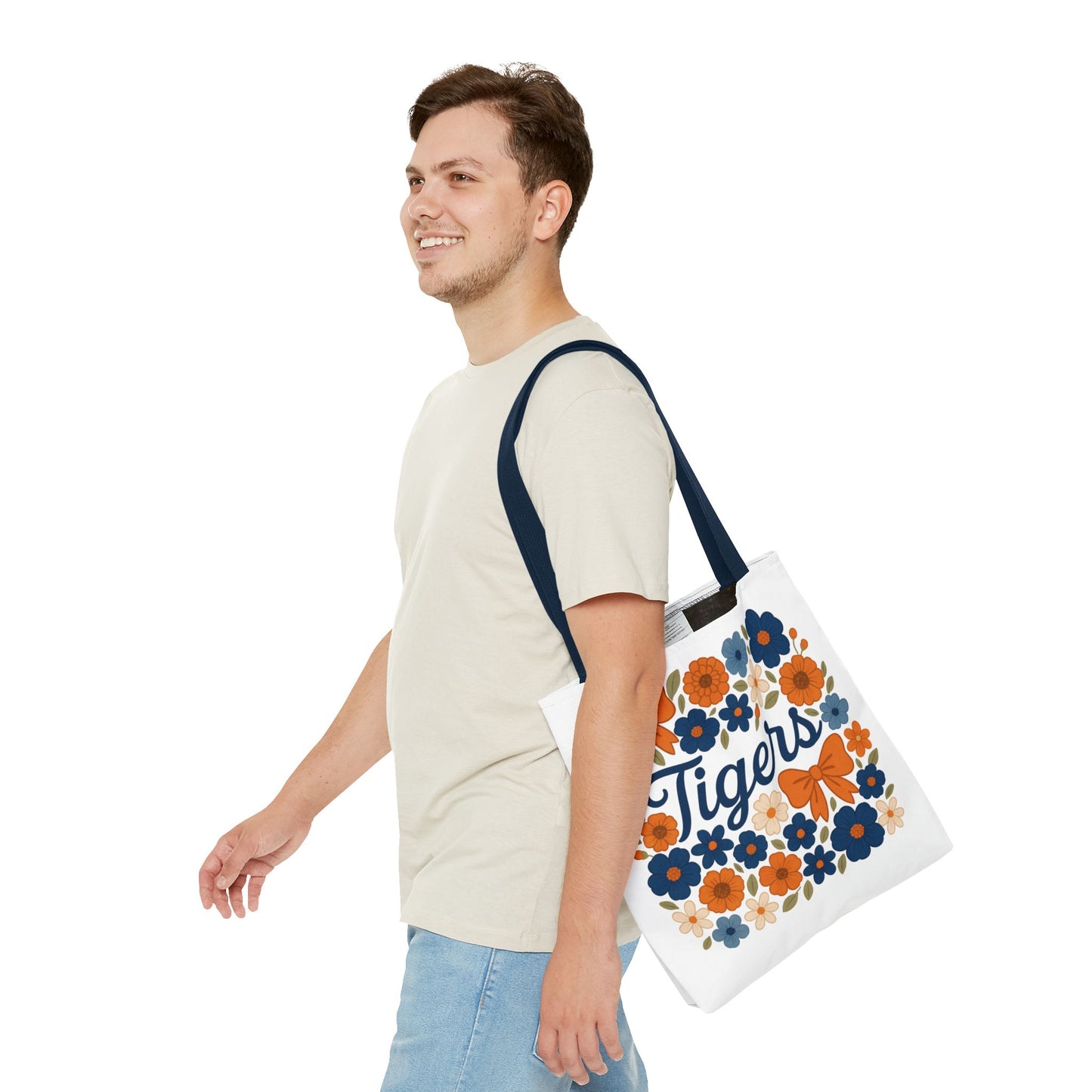 Floral Tiger Tote Bag, Cute Shopping Bag, Reusable Grocery Tote, Gift for Students, Eco-friendly Handbag, Graduation Gift, Alumni Gift