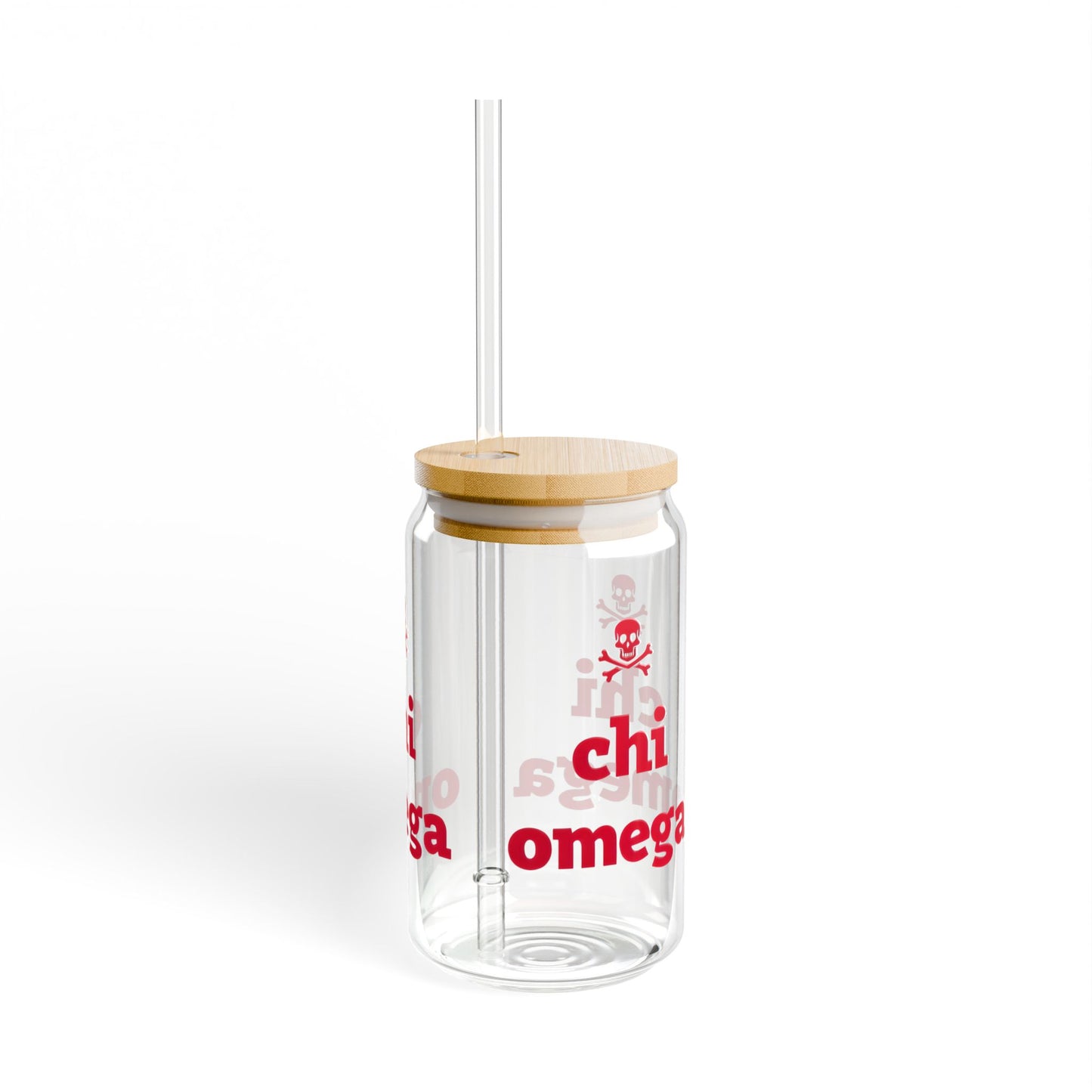 Chi Omega Sipper Glass - 16oz, College Gift, Sorority Drinkware, Eco-Friendly, Party Essential, Red & Clear Design