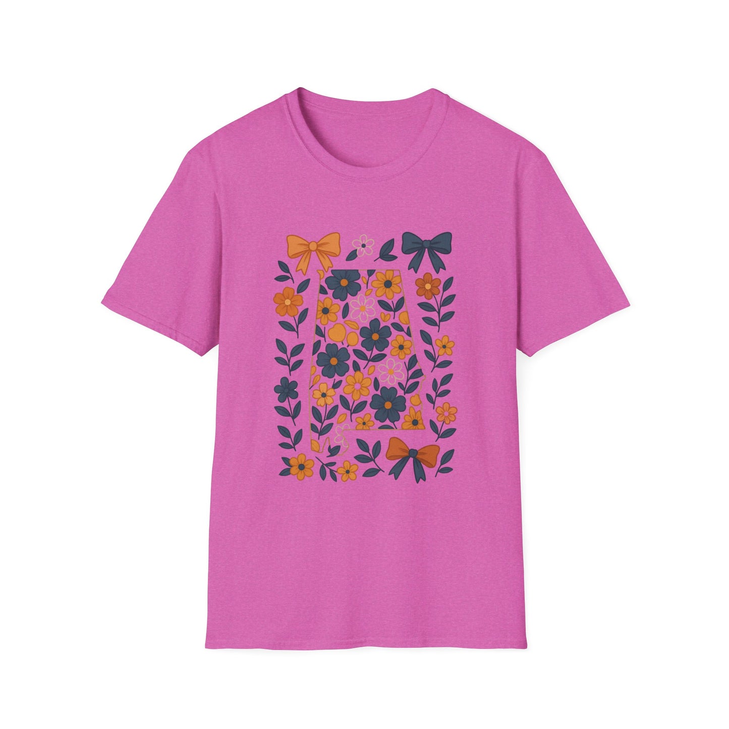 AU Floral Bow Graphic T-Shirt, Softstyle Tee, Botanical Print Shirt, Gift for Her, Casual Wear, Summer Fashion, Vintage Aesthetic