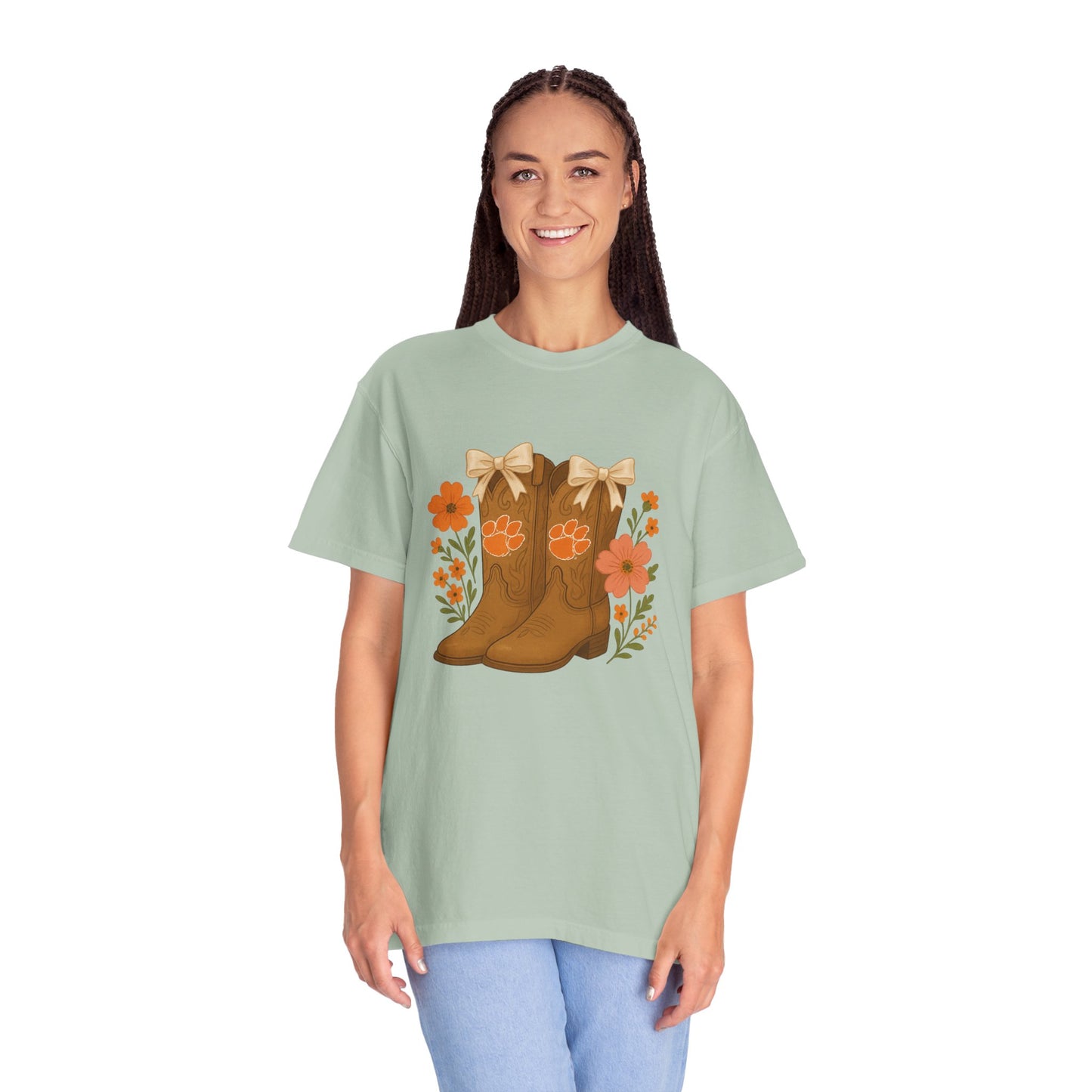 Cowgirl Boots Floral T-Shirt, Go Tigers Game Day, Comfort Colors
