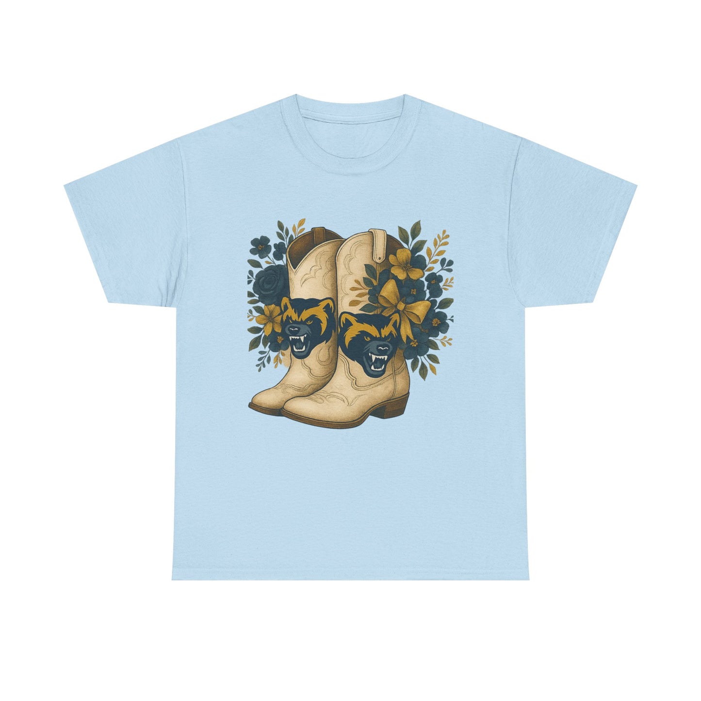 Graphic Tee - Michigan Wolverines Maize and Blue Country Chic Floral Cowboy Boots Vintage Style Shirt