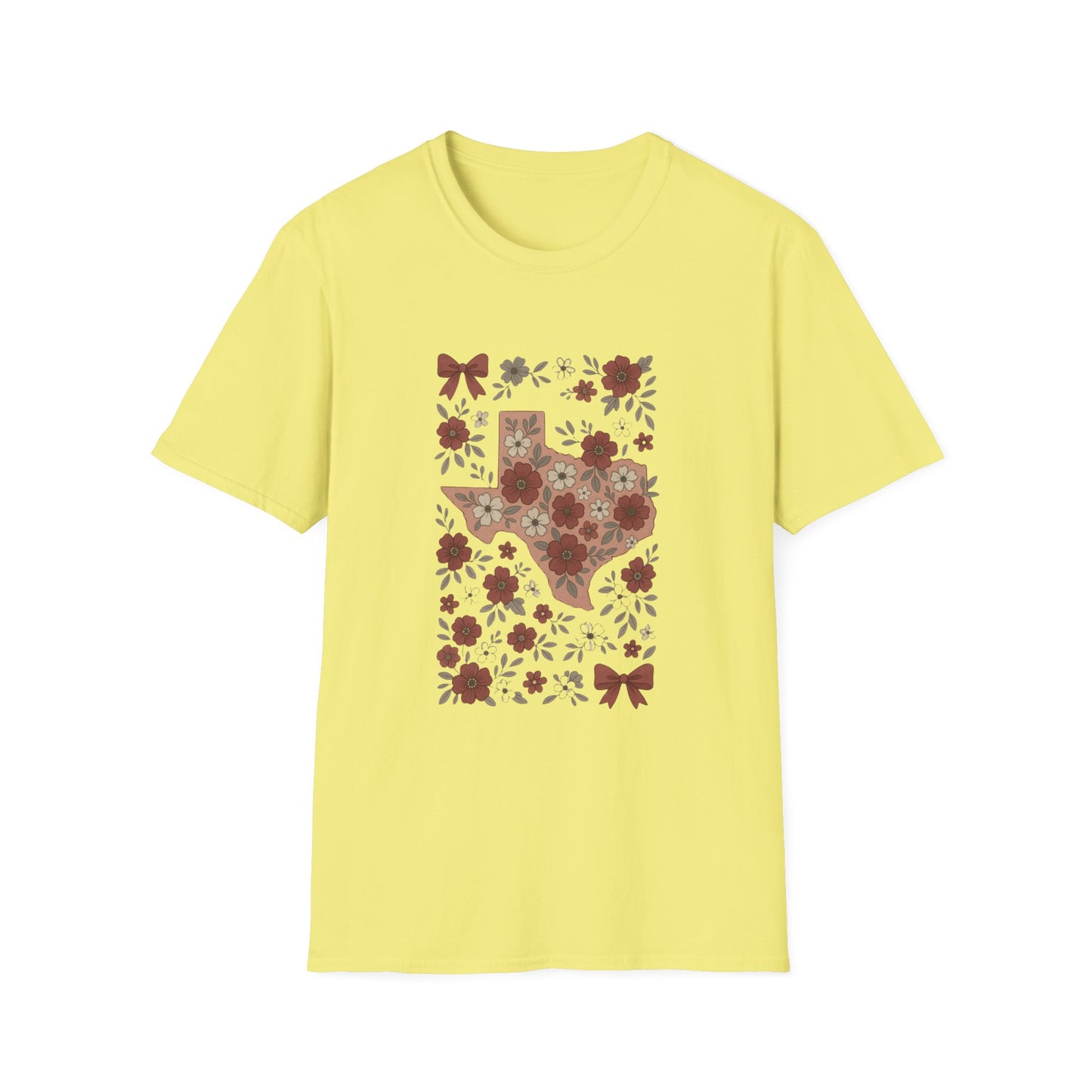 Texas Floral Unisex Softstyle T-Shirt, Vintage Texas Tee, Texas Pride Shirt, Casual Wear, Gift for Texas Lovers, Holiday T-Shirt