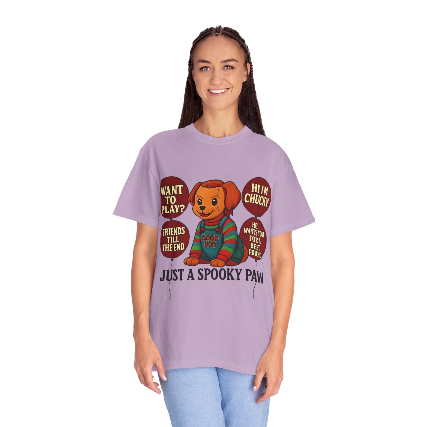 Spooky Graphic T-shirt, Halloween Costume Top, Unisex Tee, Funny Chucky Shirt, Gift for Horror Fans, Cute Spooky Apparel