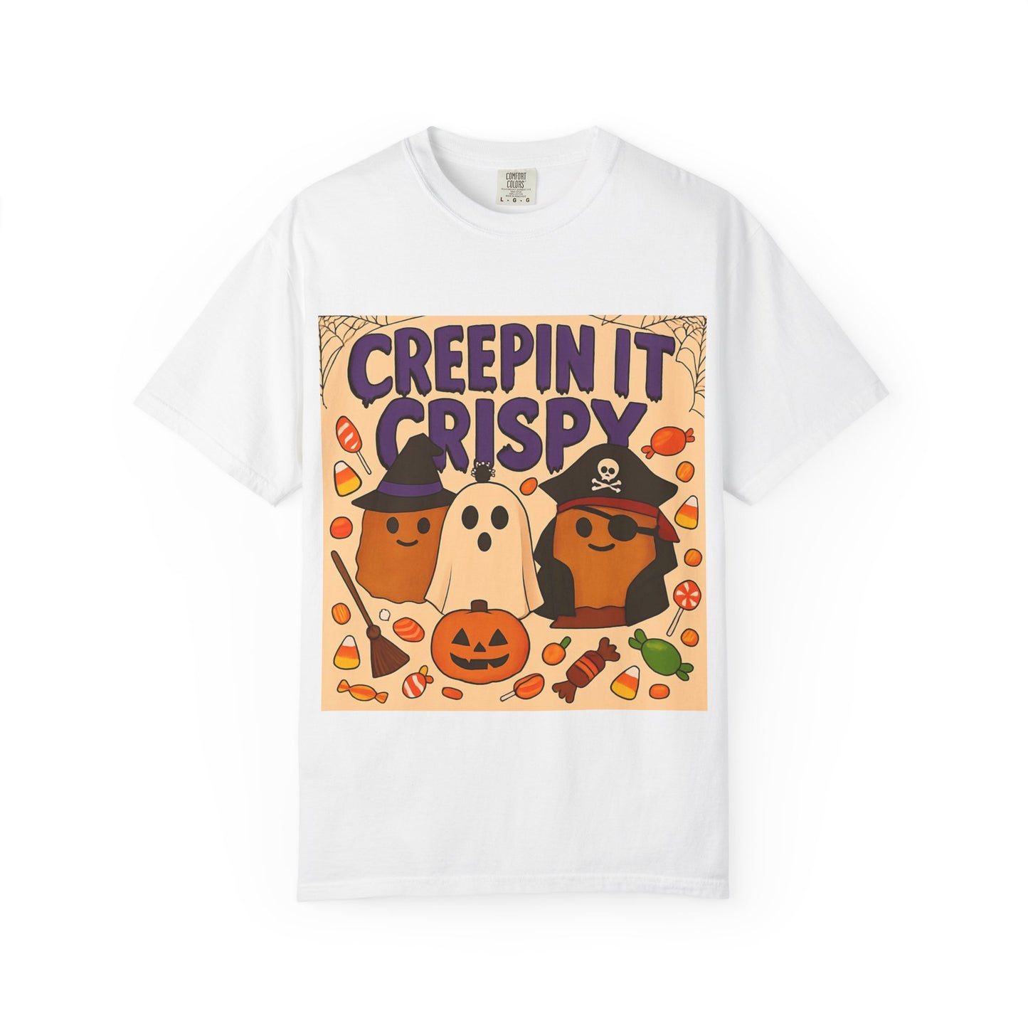 Halloween Themed T-Shirt, Creepin It Crispy T-Shirt, Unisex Shirt for Fall, Cute Halloween Tee, Festive Ghost & Candy Design