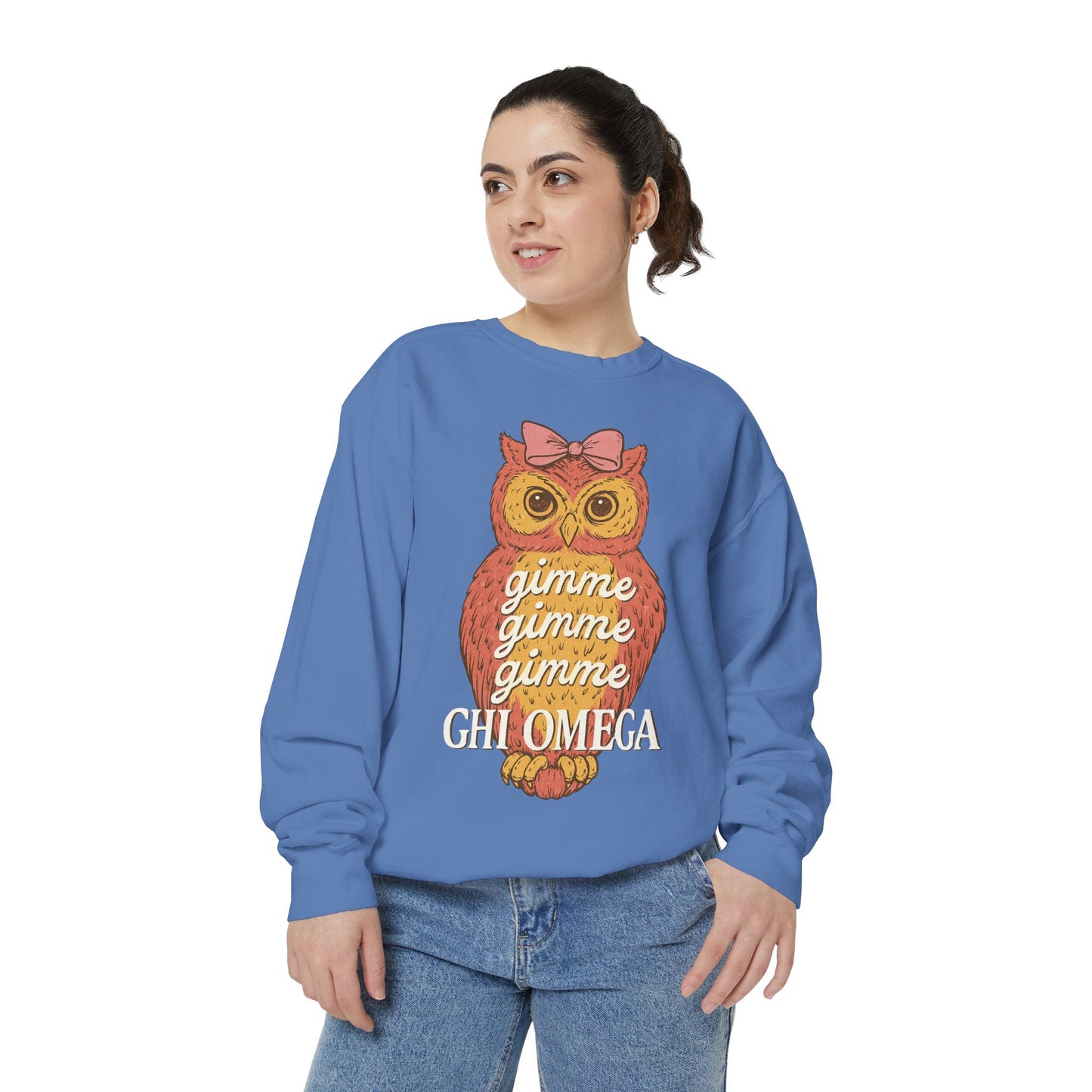 Gimme Gimme Owl Sweatshirt, Unisex Sweatshirt, Sorority Apparel, Cute Owl Design, Cozy Gift, College Sweatshirt
