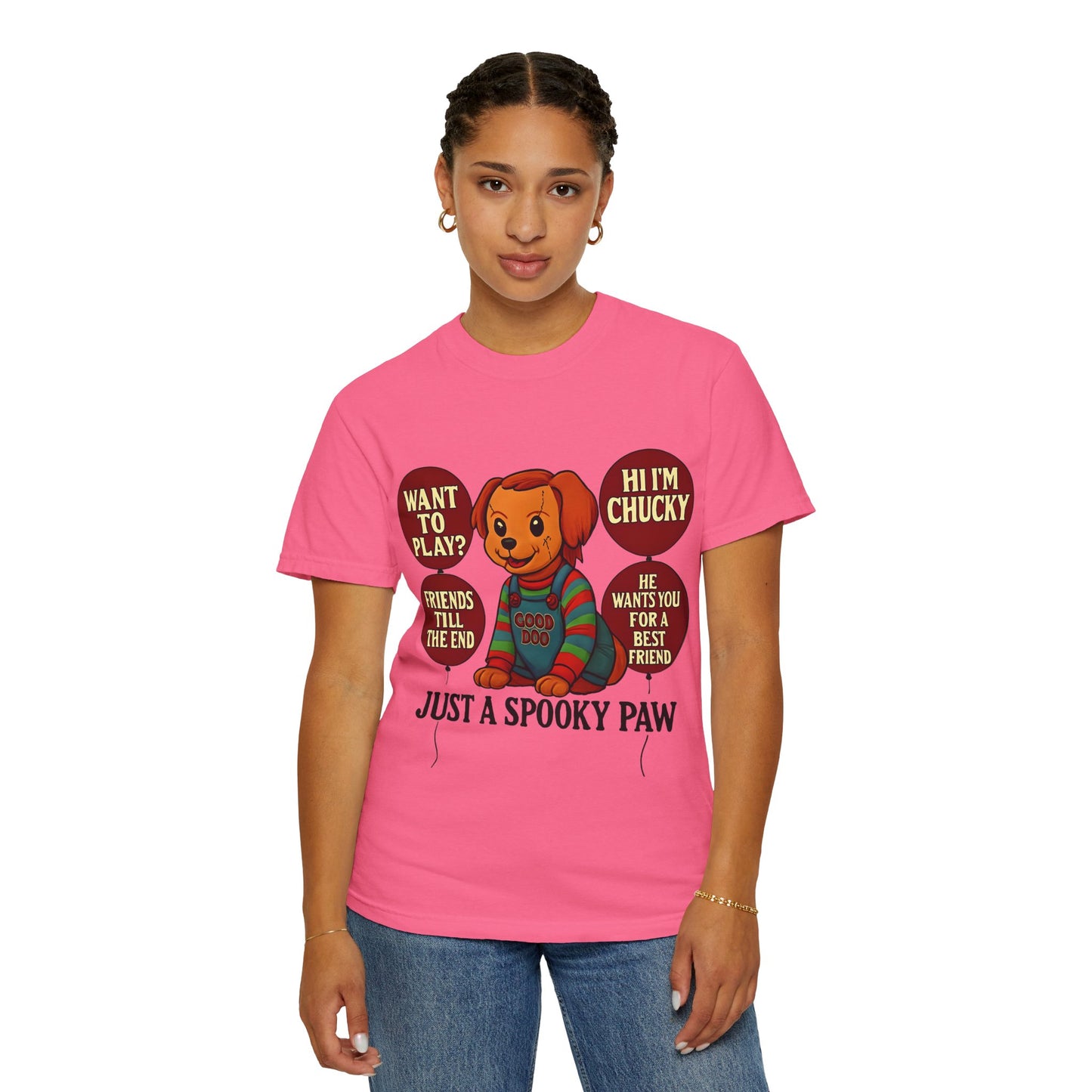 Spooky Graphic T-shirt, Halloween Costume Top, Unisex Tee, Funny Chucky Shirt, Gift for Horror Fans, Cute Spooky Apparel