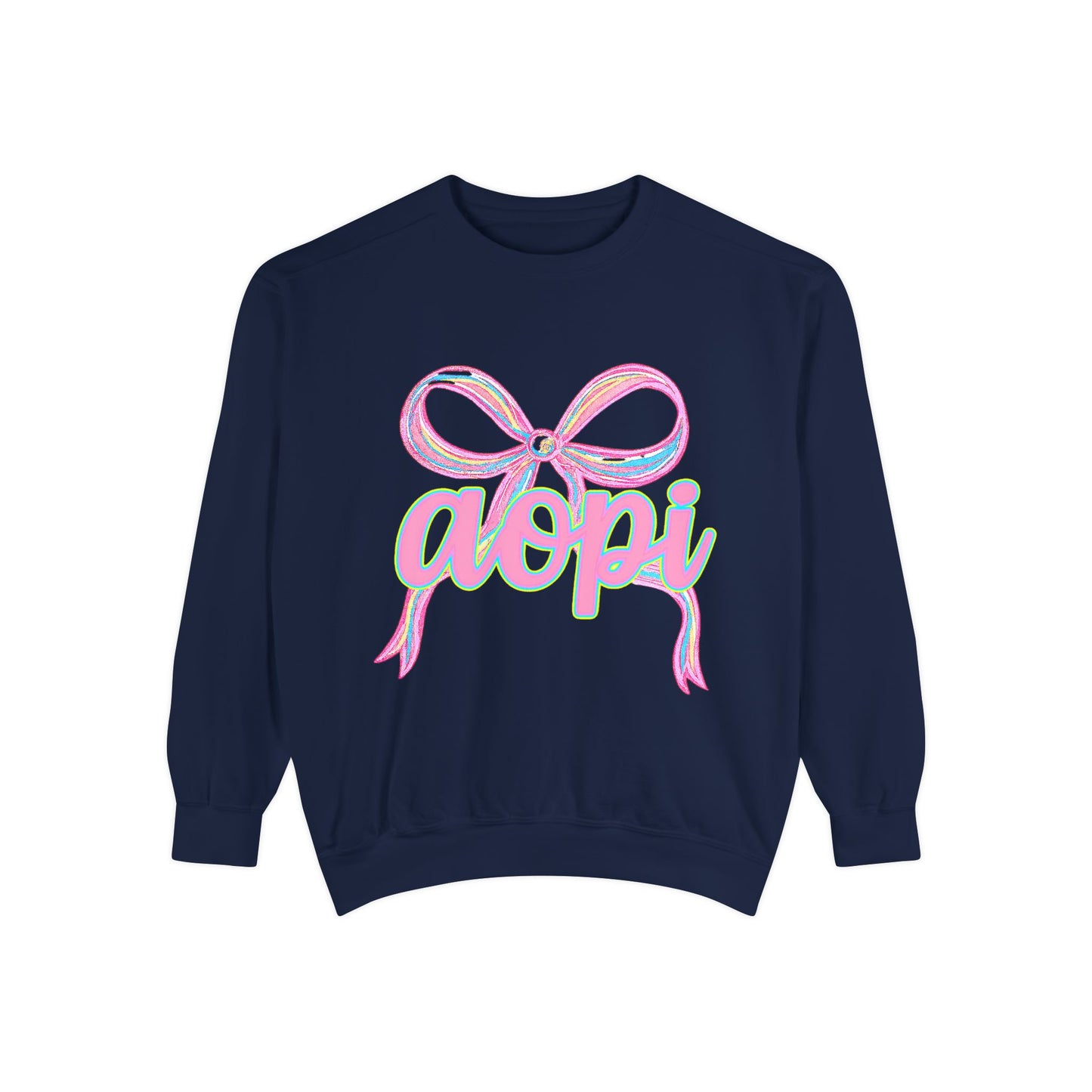 Pastel Bow Sweatshirt with aopi Design, Cozy Unisex Sweatshirt, Gift for Sorority Sisters, Casual Chic Apparel, Best Friend Outfit