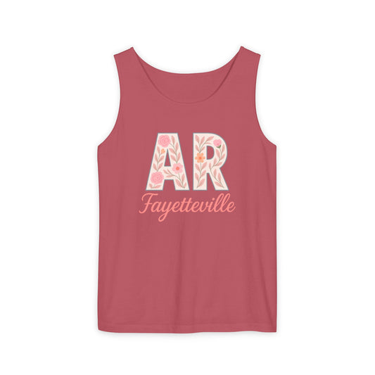Fayetteville Floral Tank Top, Casual Summer Top, Gift for Her, Travel Apparel, Arkansas Style, Arkansas Student Gift, Graduation Gift, Comfort Colors