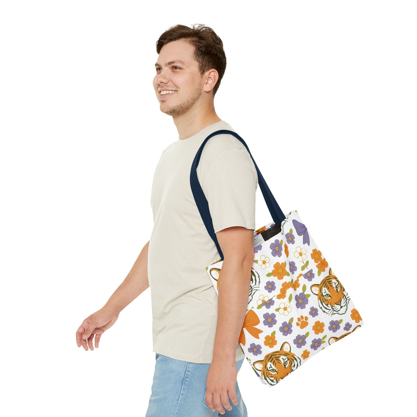 Whimsical Tiger Floral Tote Bag - Clemson Fan Gift, Graduation Gift, Alumni Gift, Cute Eco-Friendly Shopping Bag, Beach Bag, Gift for Animal Lovers, Spring & Summer Accessory